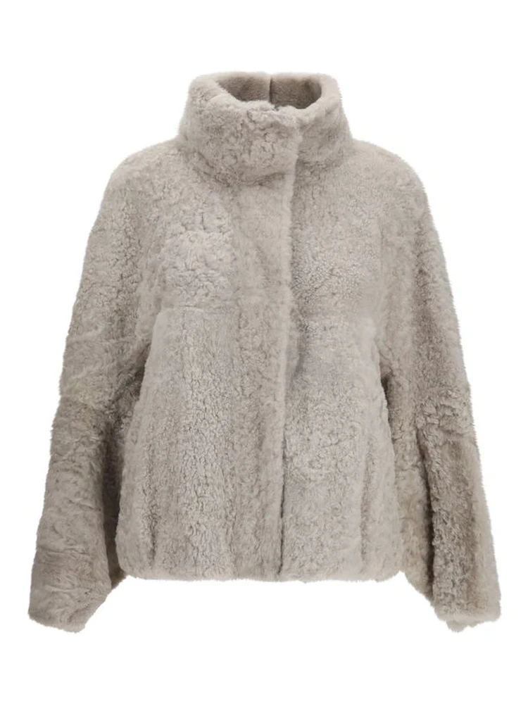 Gray Faux Fur Full-Length Jacket