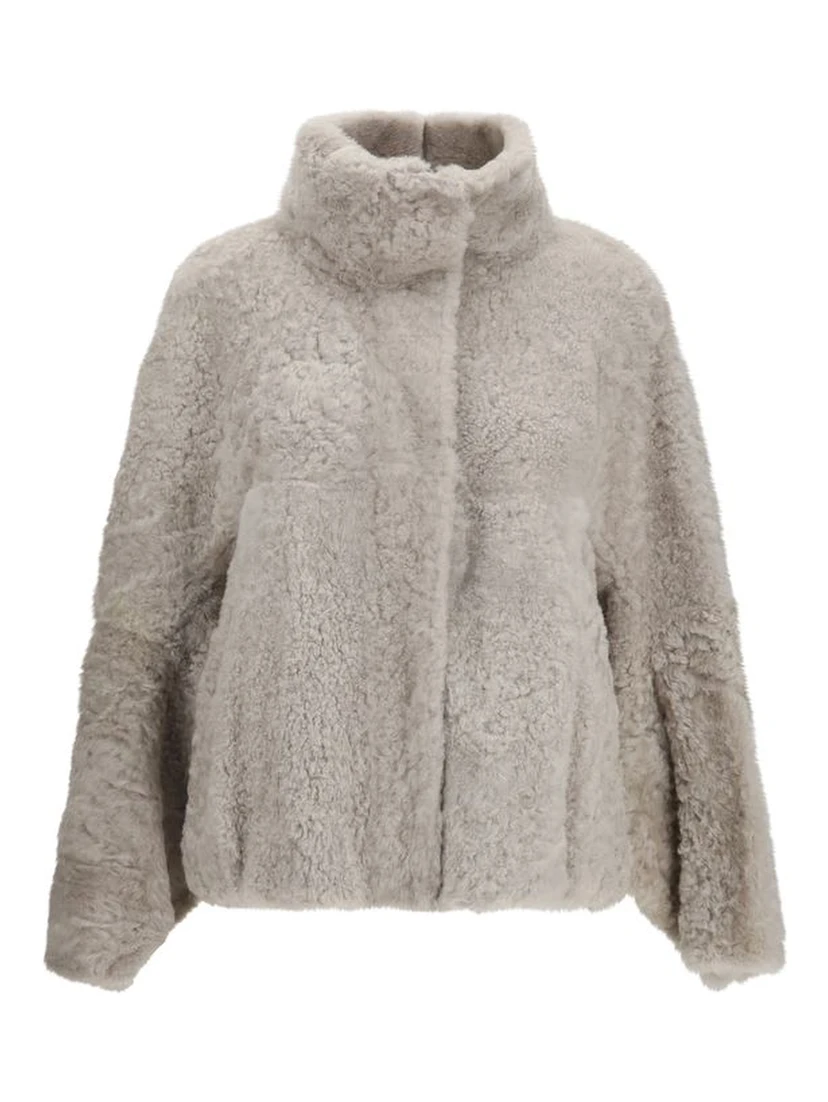 Gray Faux Fur Full-Length Jacket