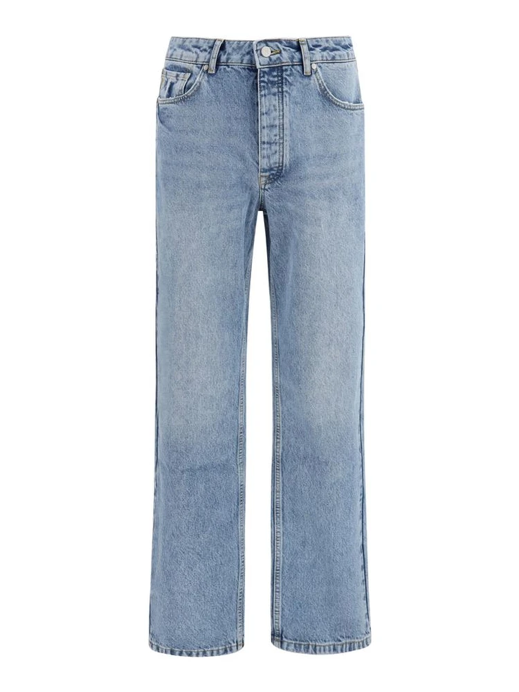 Blue Cotton Straight-Leg Jeans