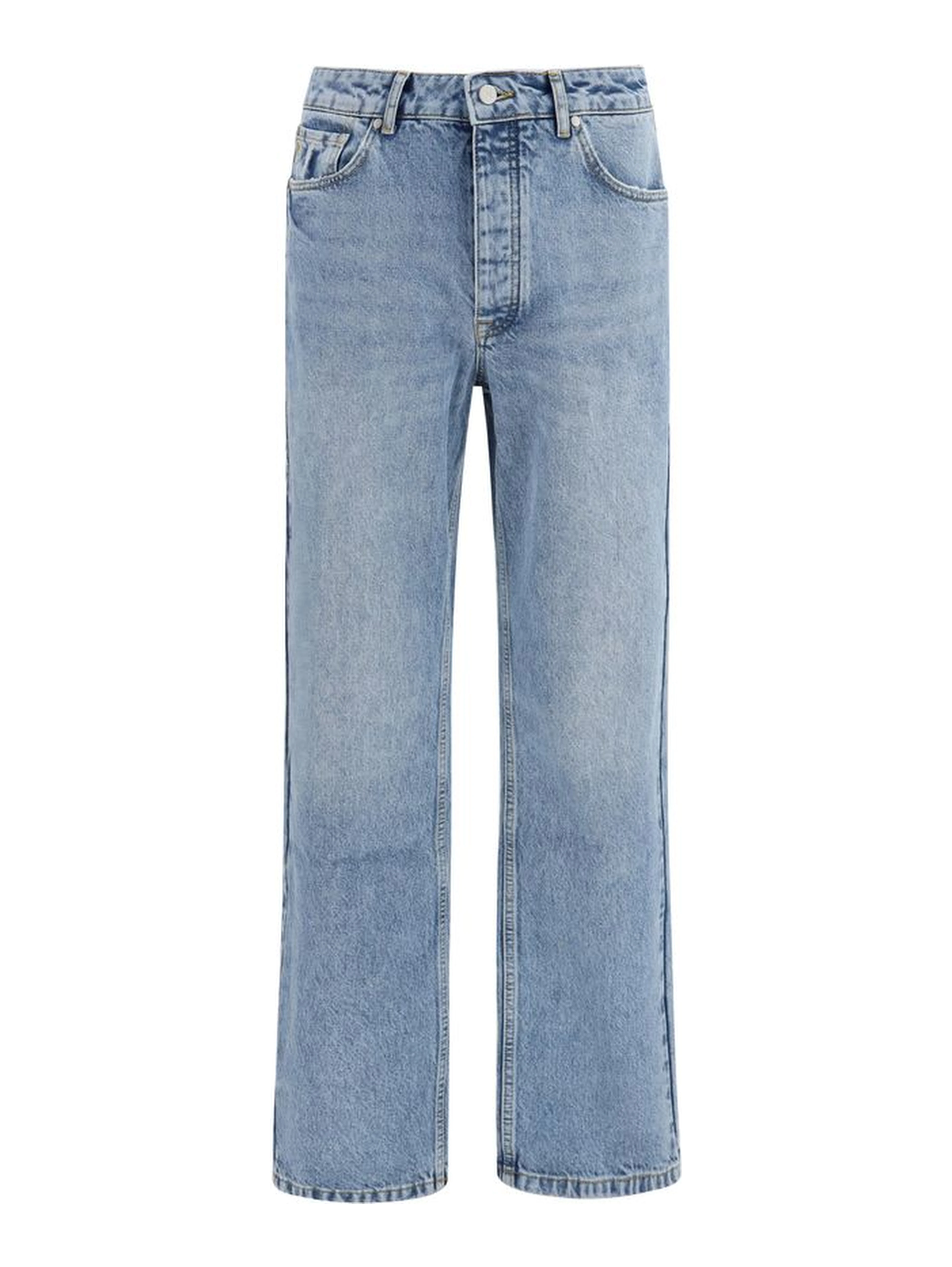 Blue Cotton Straight-Leg Jeans