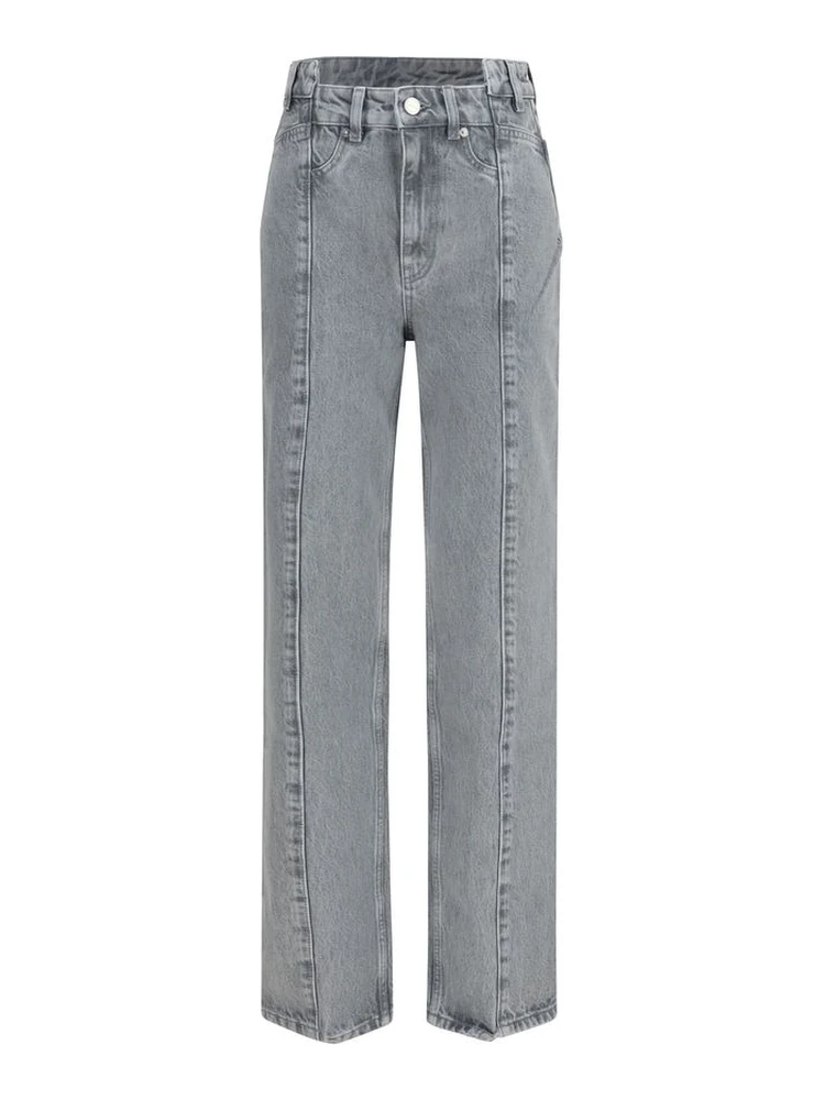 Gray Cotton Straight-Leg Jeans