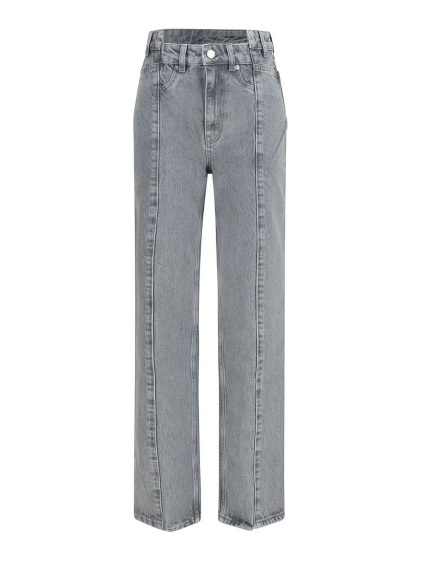 Gray Cotton Straight-Leg Jeans