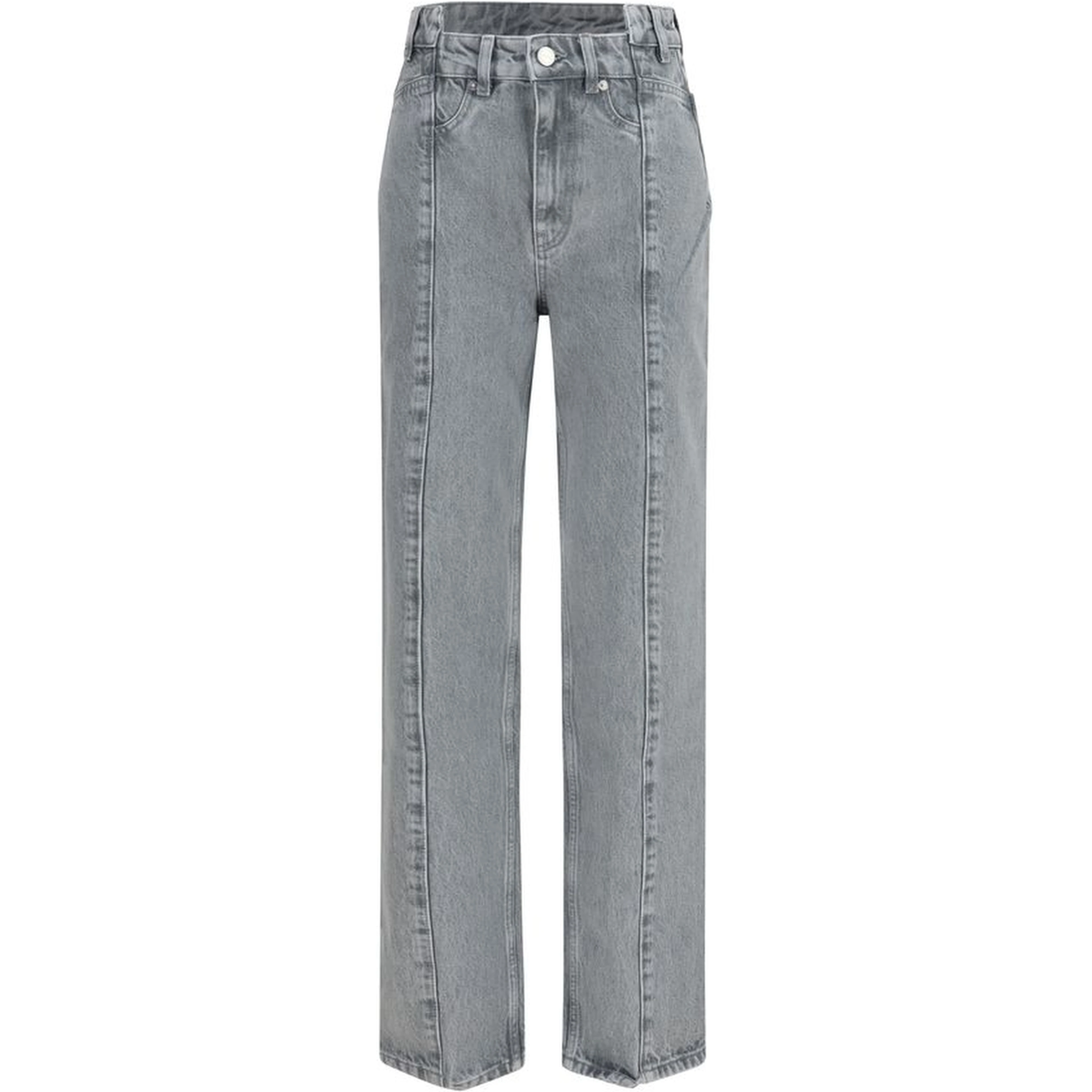 Gray Cotton Straight-Leg Jeans