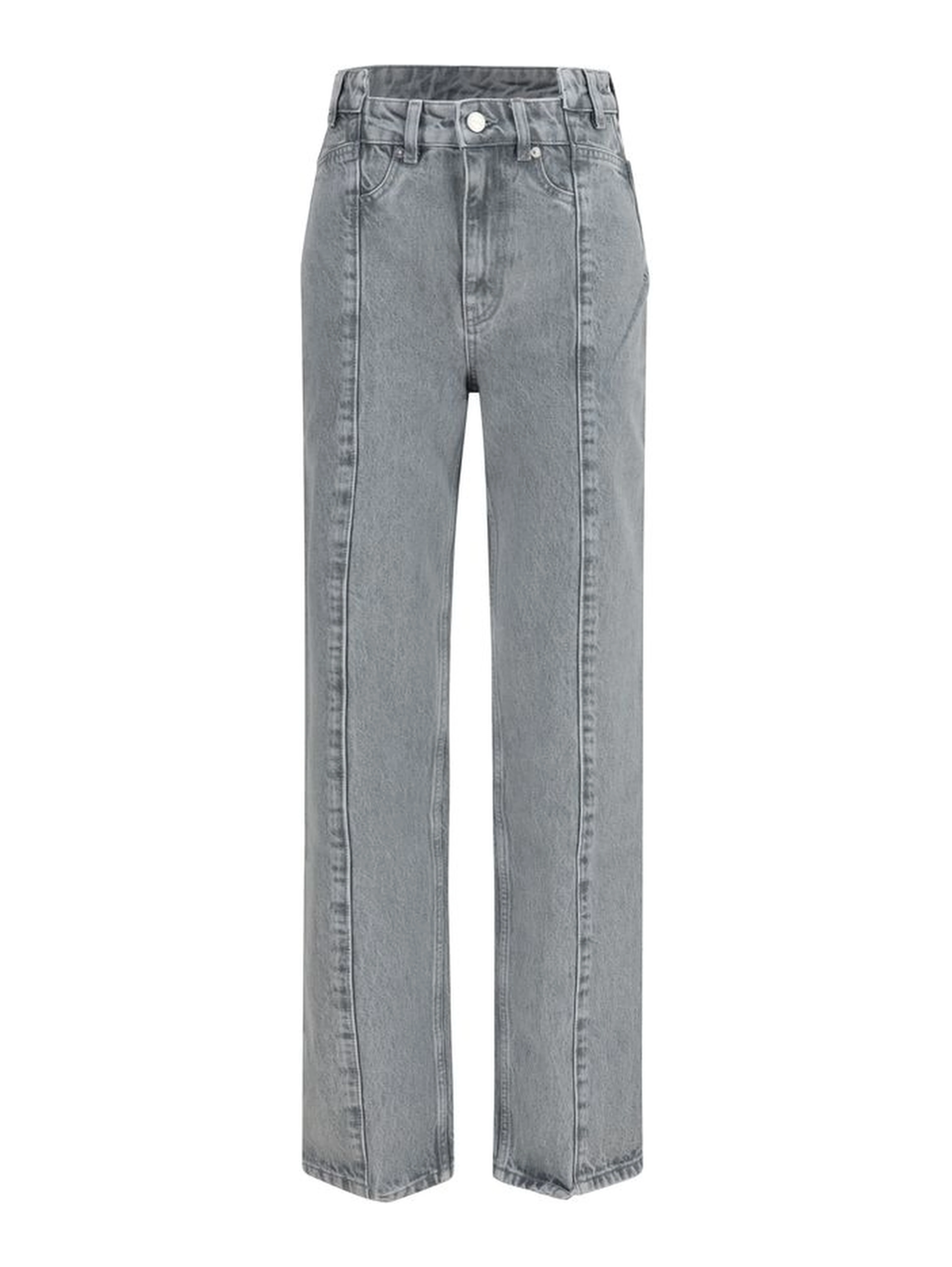 Gray Cotton Straight-Leg Jeans