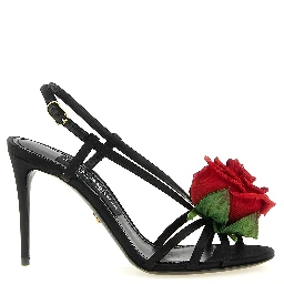 Black Viscose Stiletto Heel Sandals