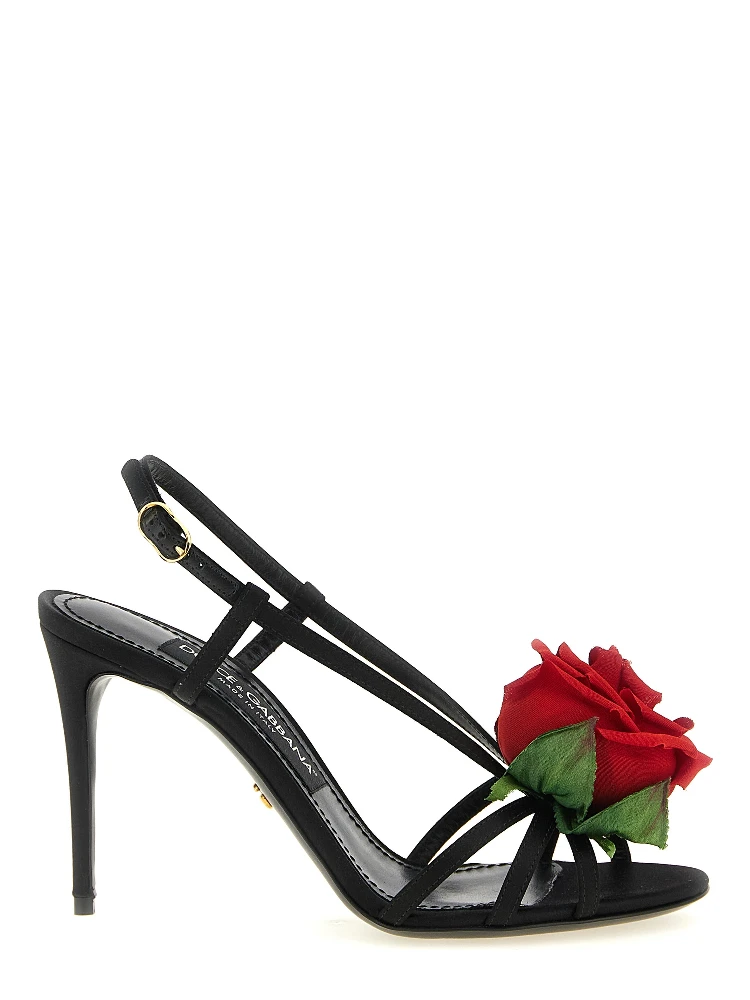 Black Viscose Stiletto Heel Sandals