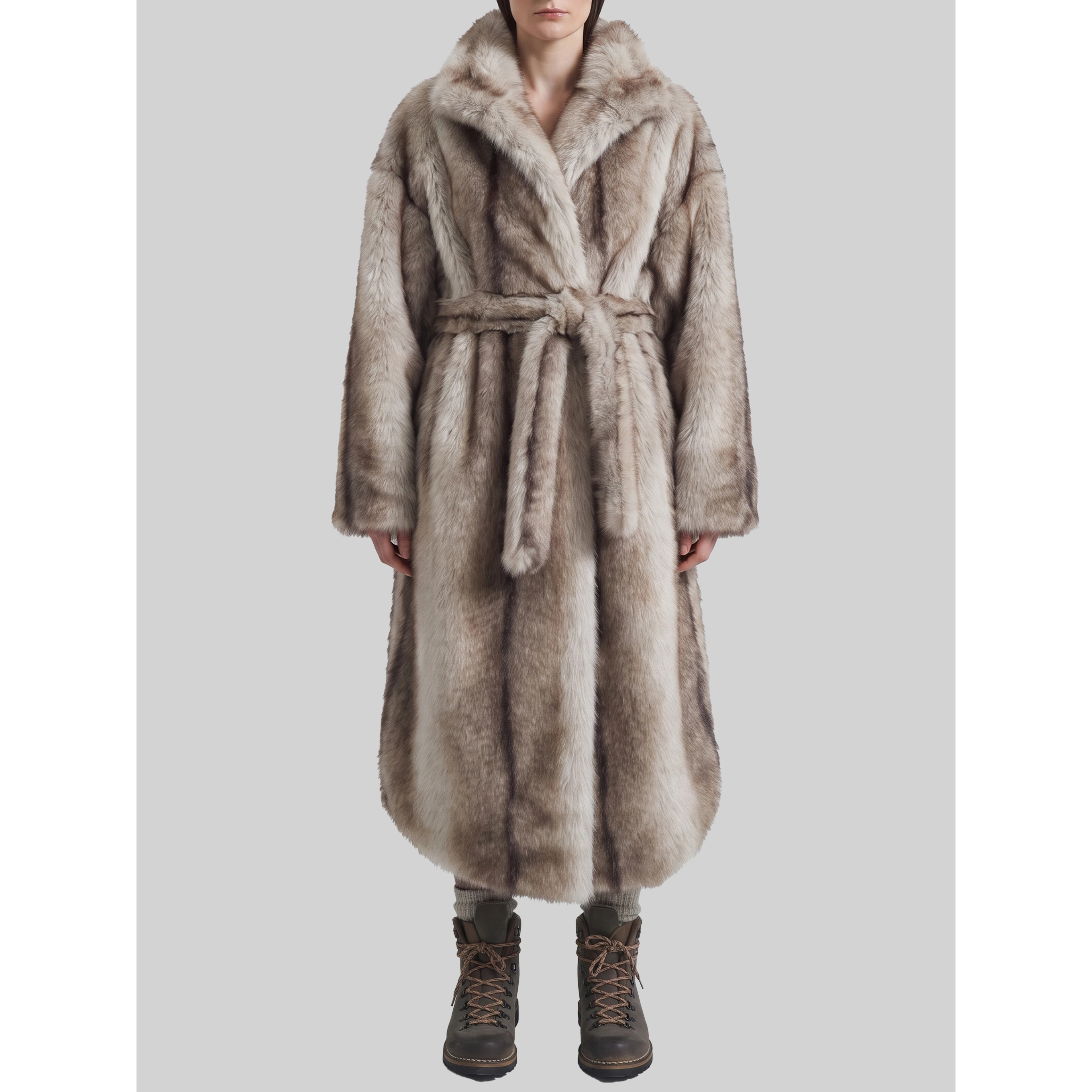 Grey Ravello faux fur robe coat
