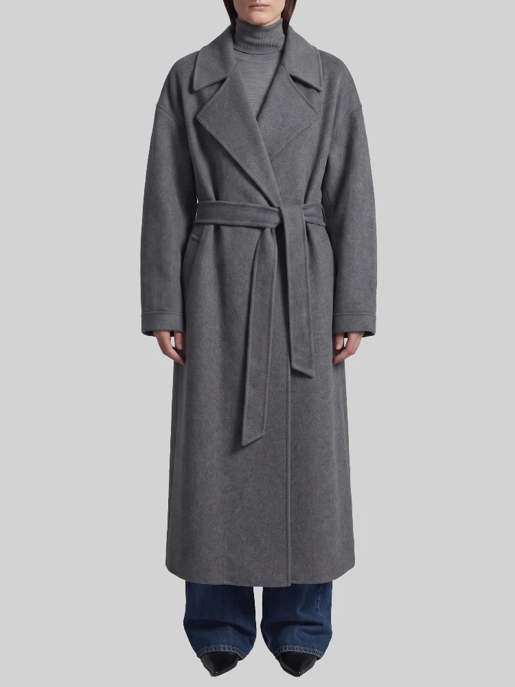 Grey Issen wool trench coat