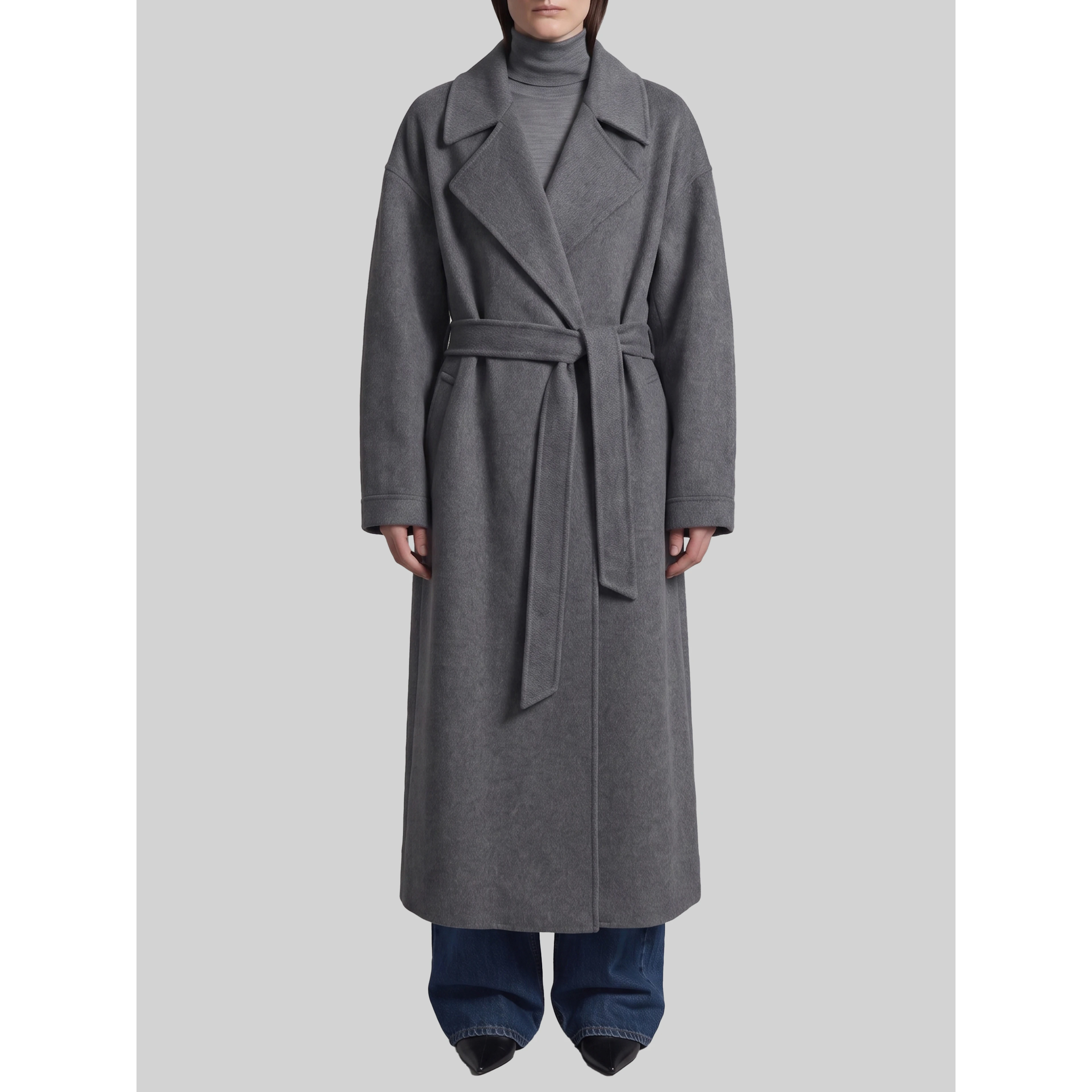 Grey Issen wool trench coat