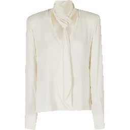 CAMICIA SCOLLO V CON SCIARPINA MISTO SETA