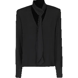 CAMICIA SCOLLO V CON SCIARPINA MISTO SETA