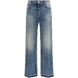 Blue Cotton Straight-Leg Jeans