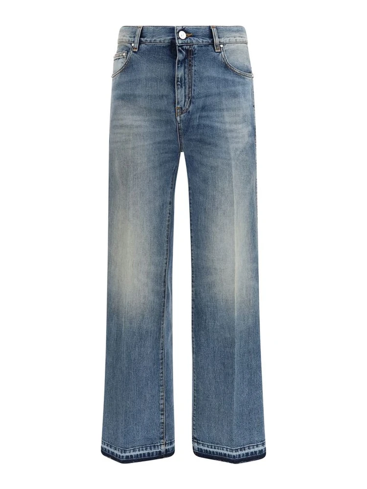Blue Cotton Straight-Leg Jeans