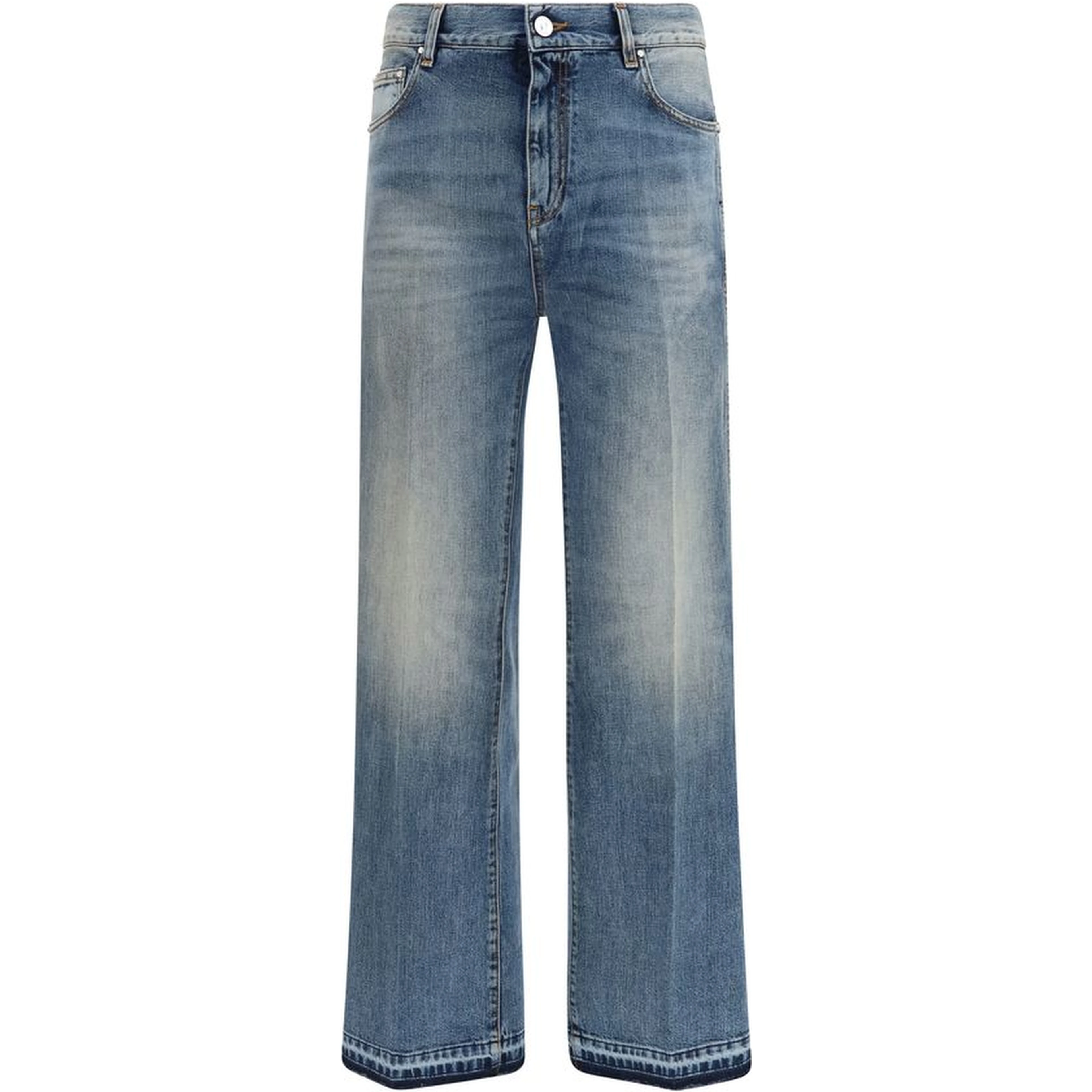 Blue Cotton Straight-Leg Jeans