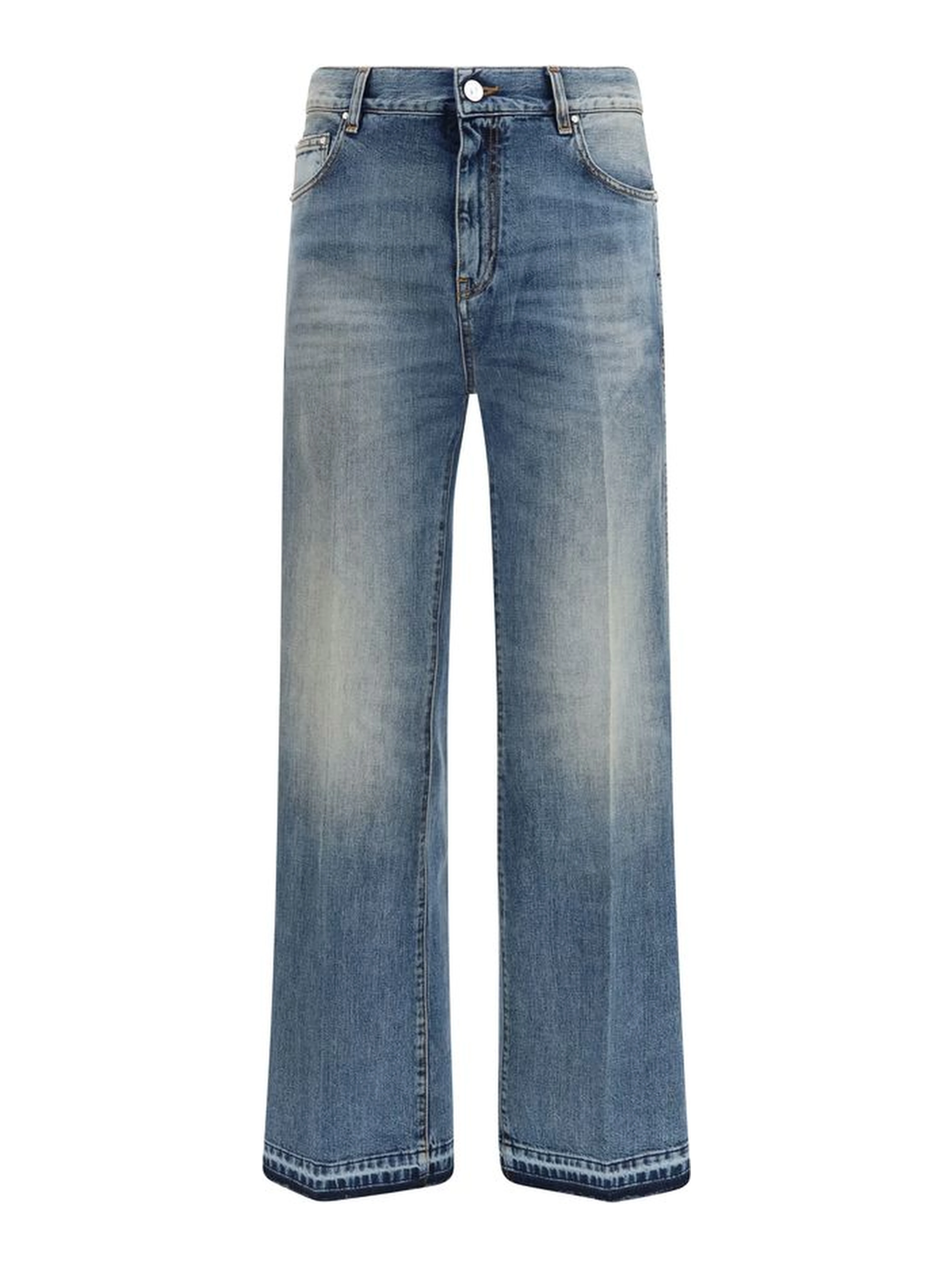 Blue Cotton Straight-Leg Jeans