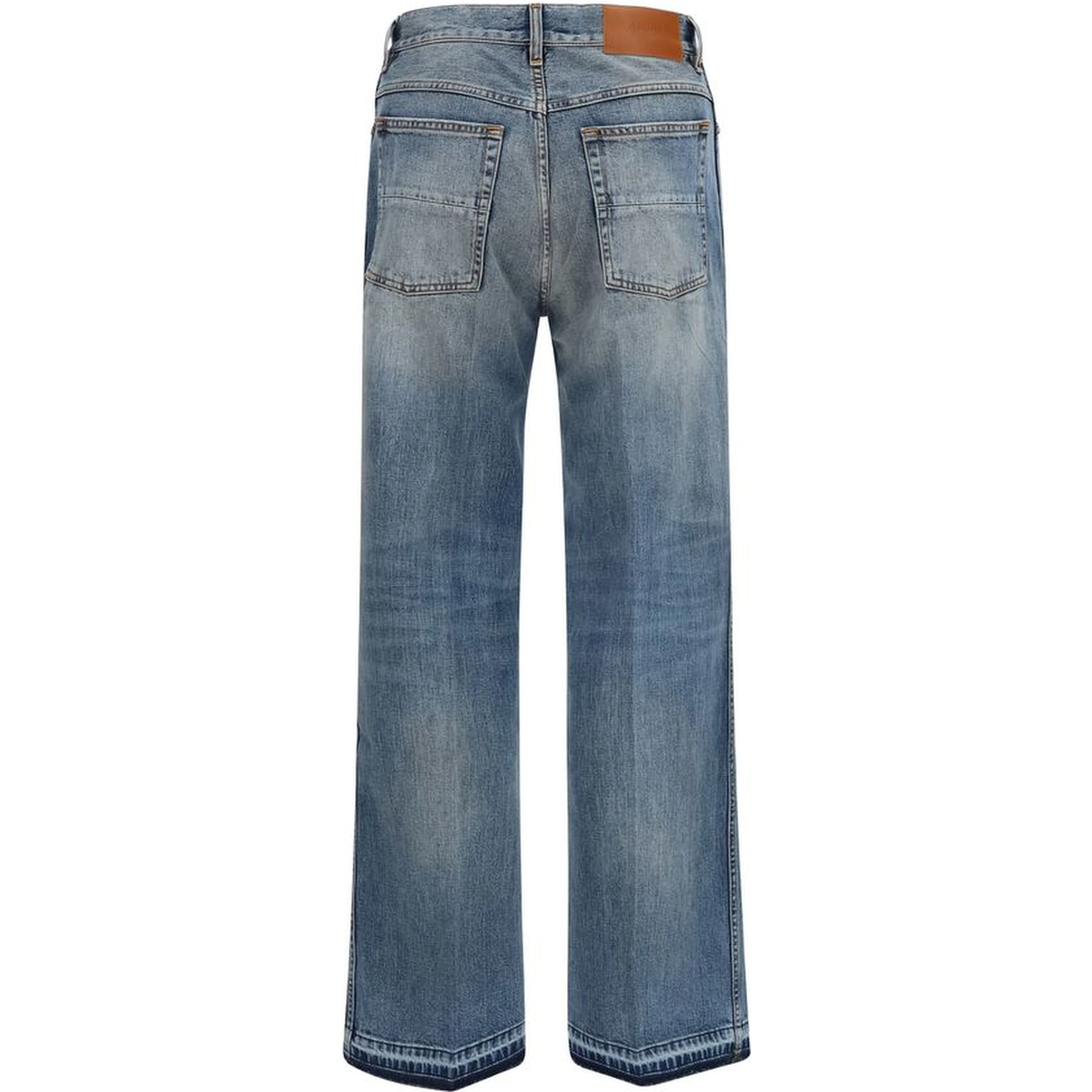 Blue Cotton Straight-Leg Jeans