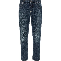 Blue Cotton Straight-Leg Jeans