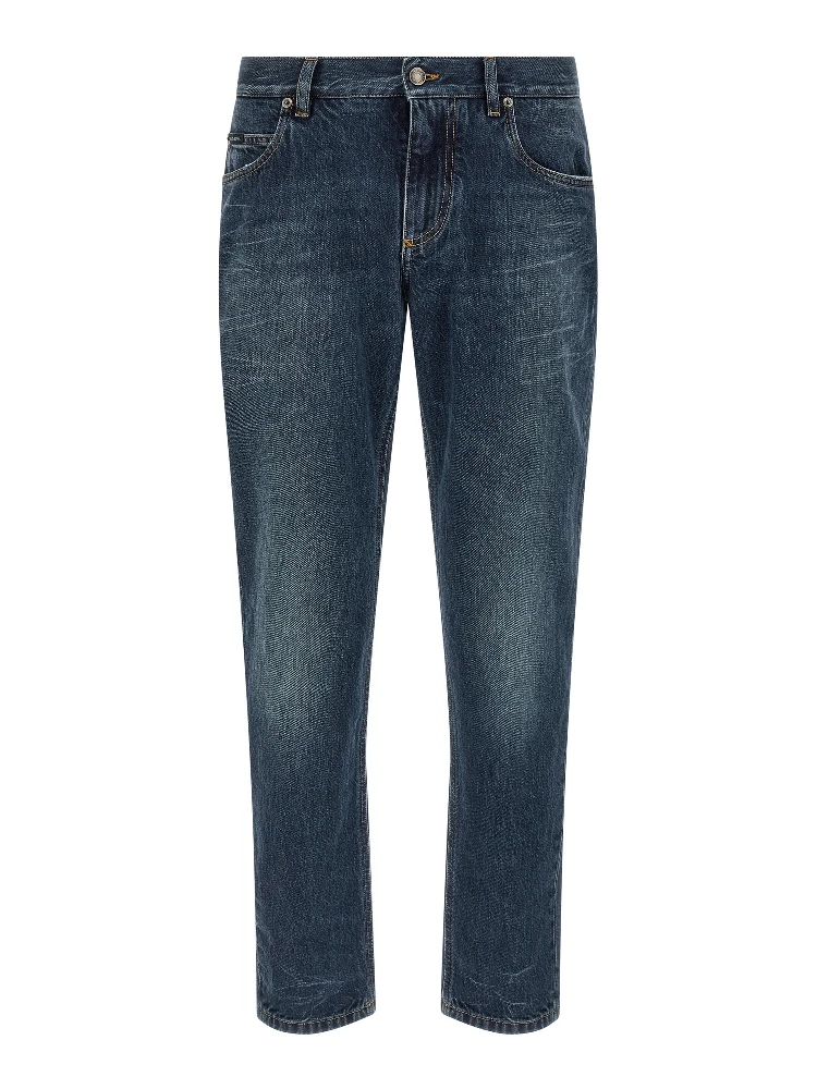 Blue Cotton Straight-Leg Jeans