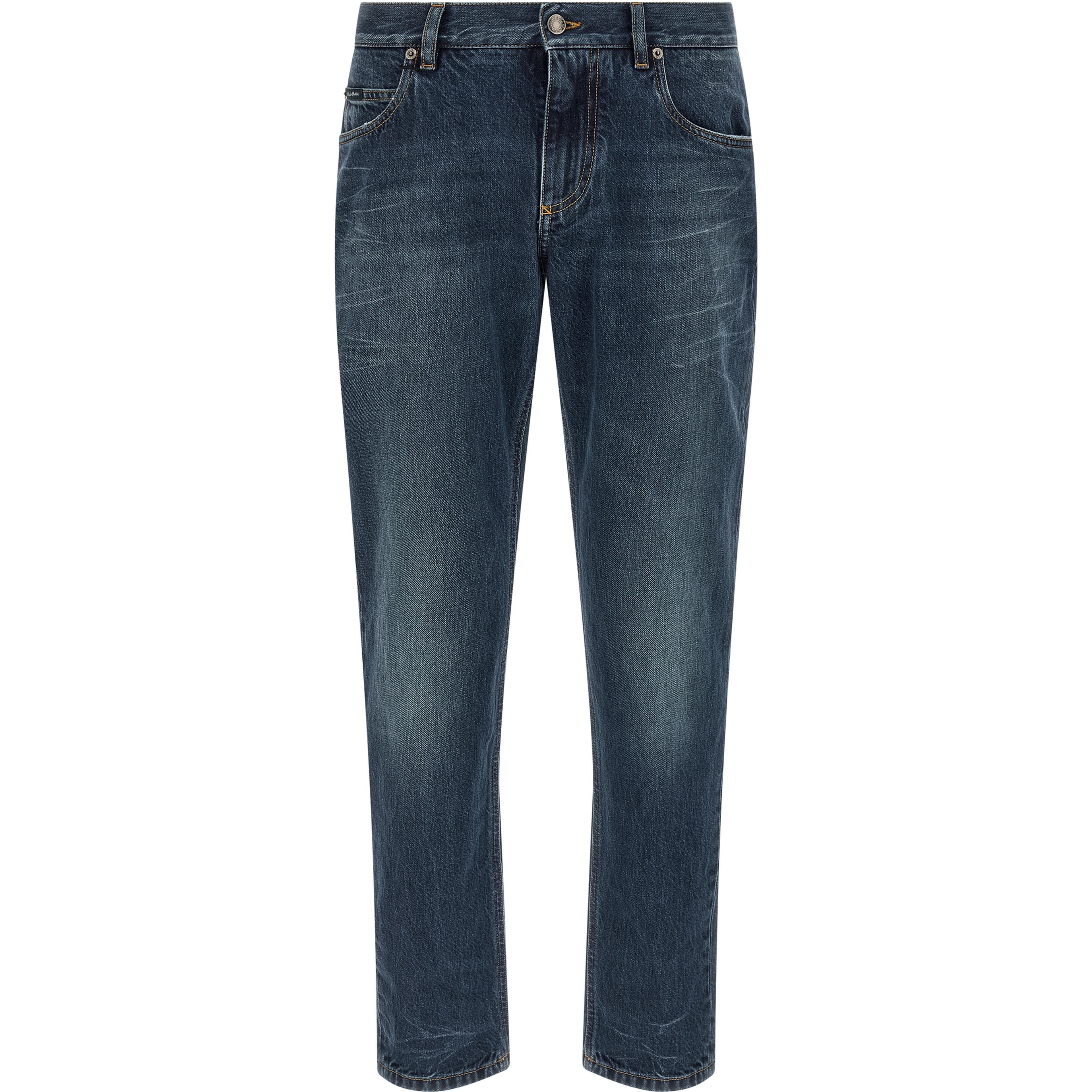 Blue Cotton Straight-Leg Jeans