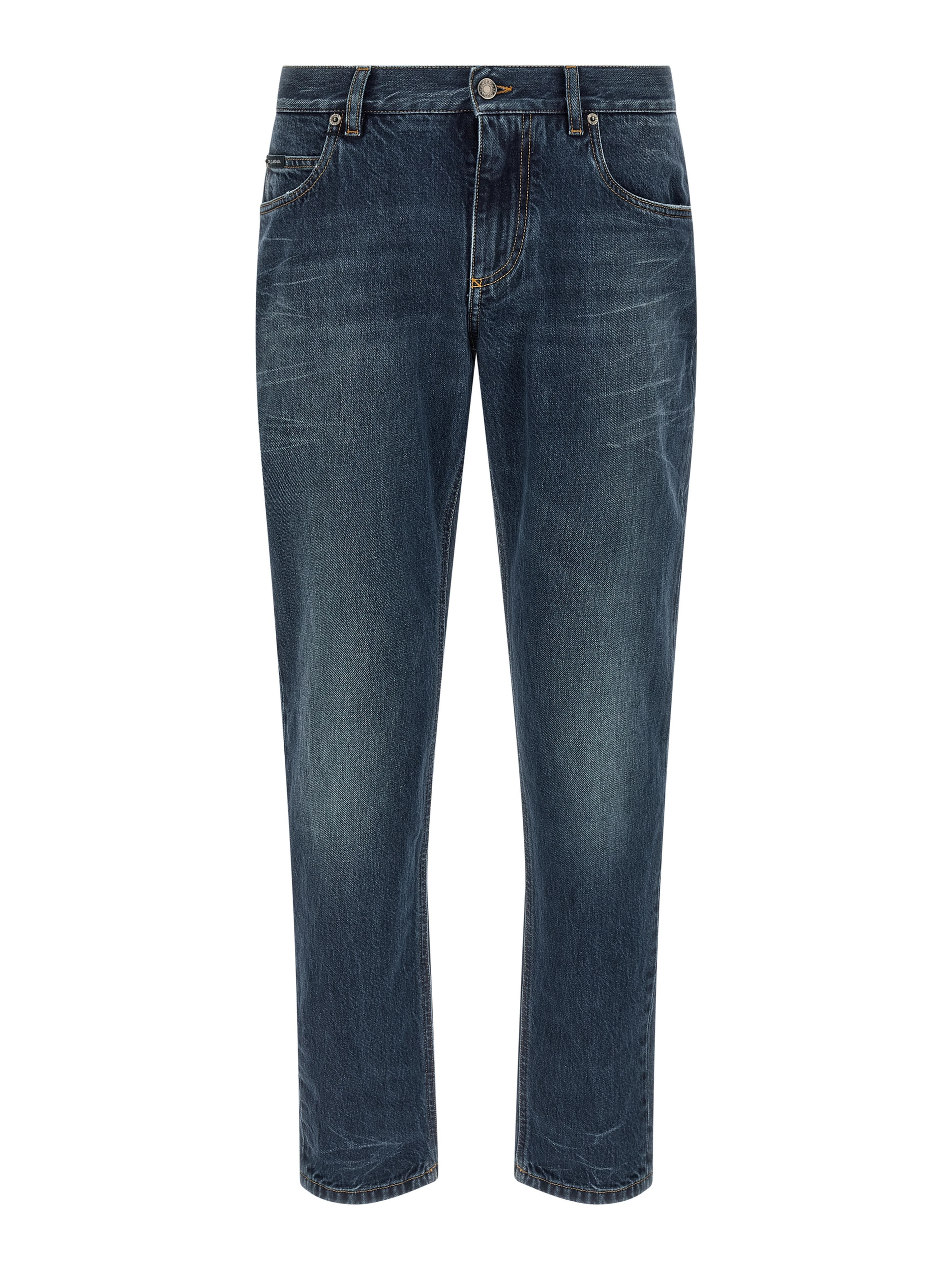 Blue Cotton Straight-Leg Jeans