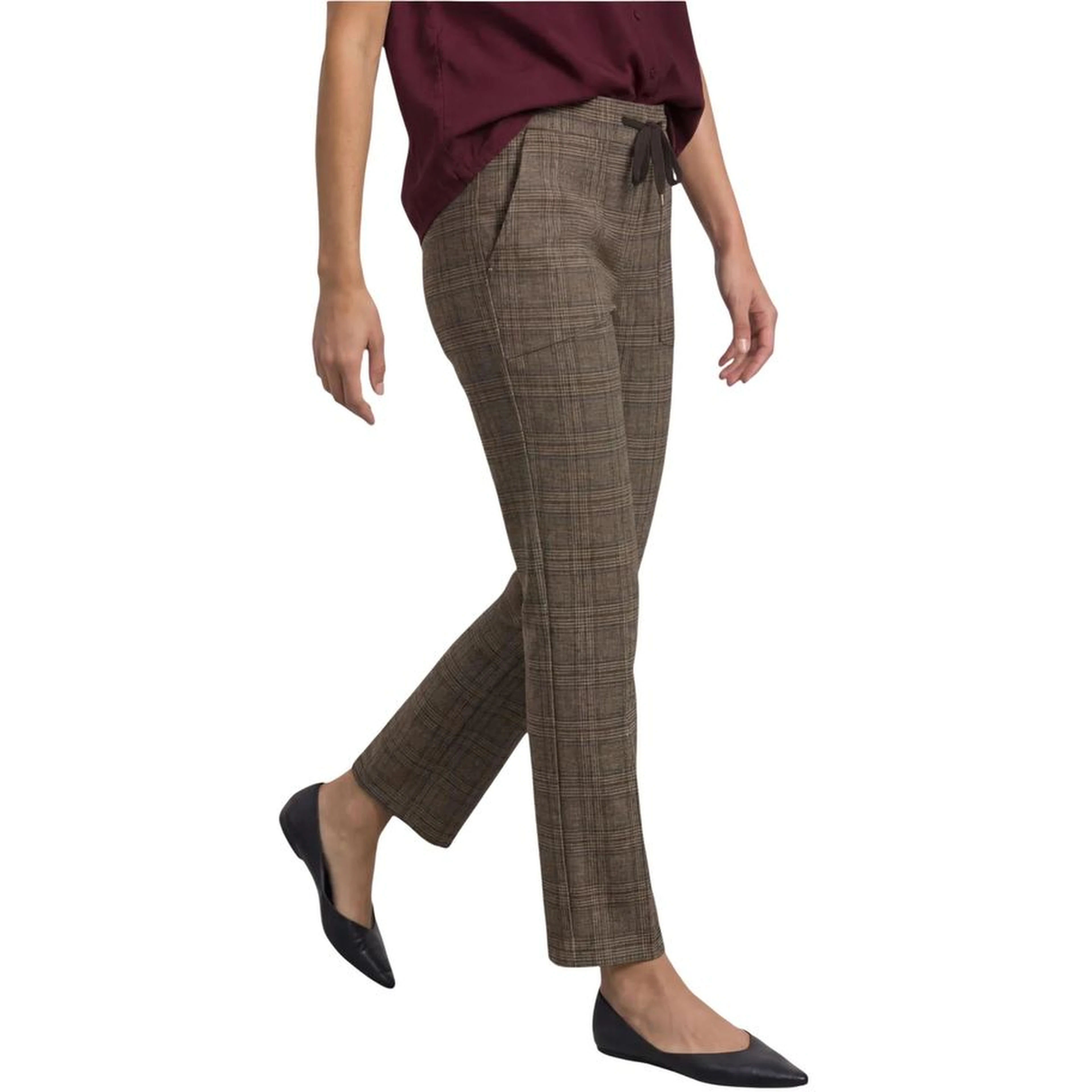 Brown Polyester Casual Pants