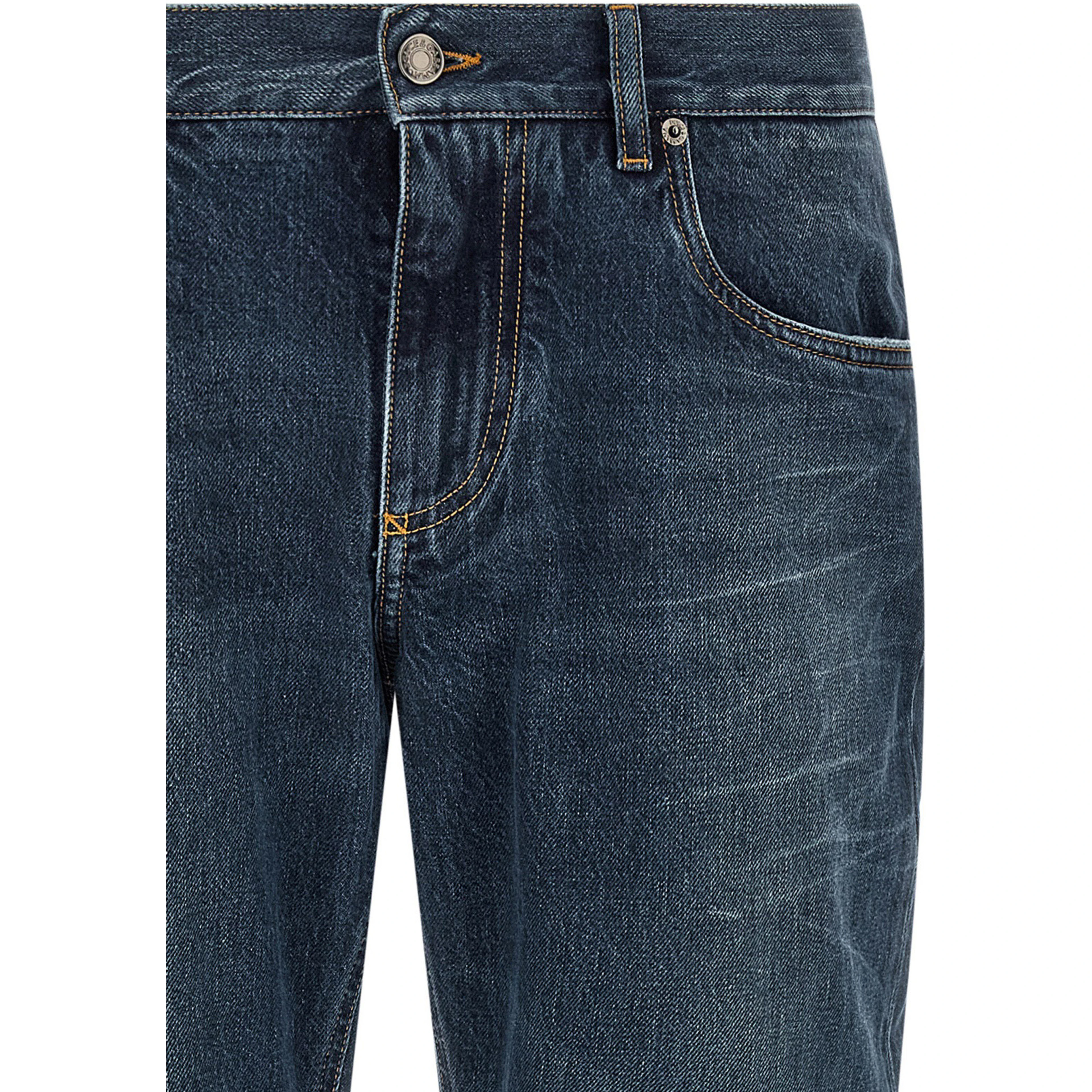 Blue Cotton Straight-Leg Jeans