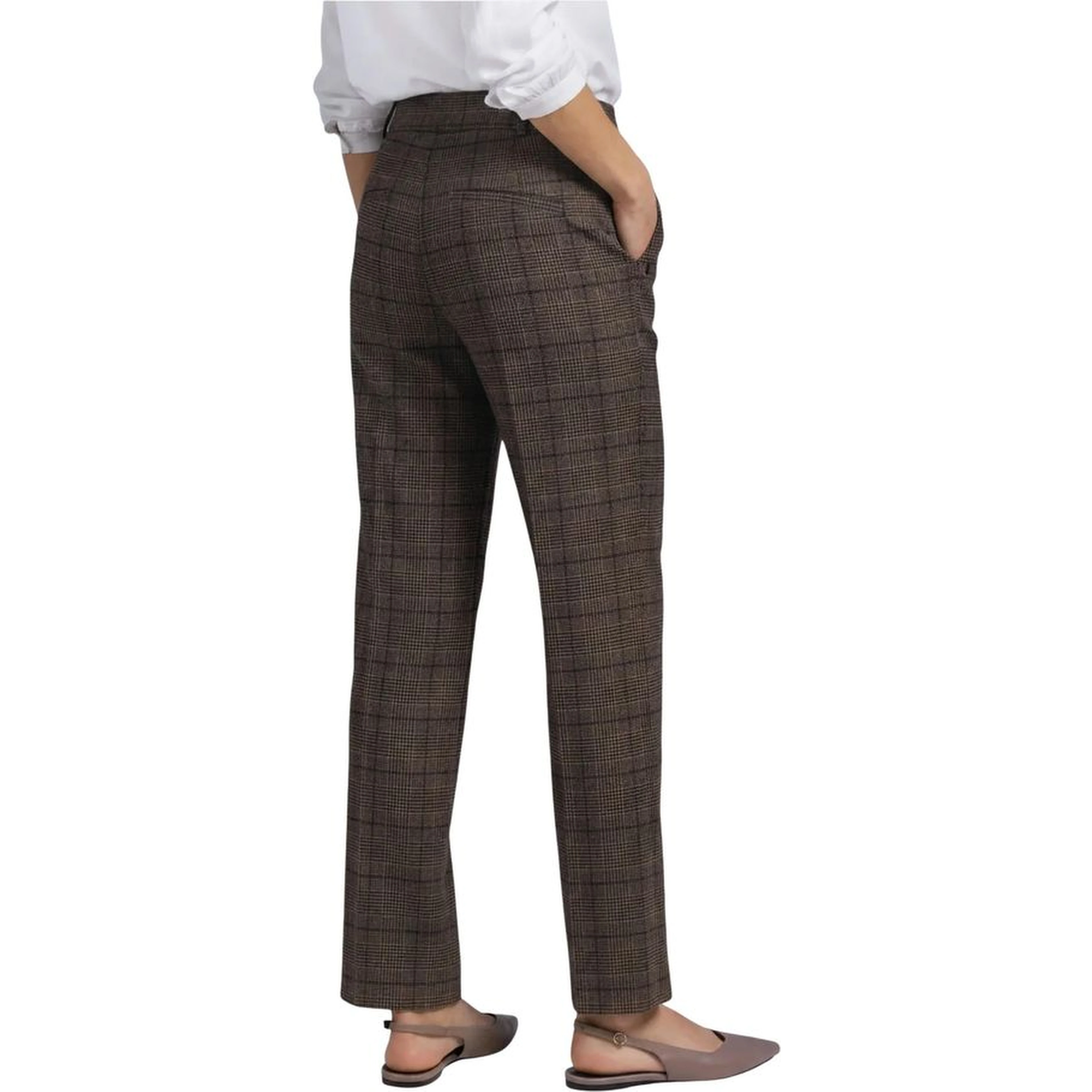 Brown Polyester Casual Pants