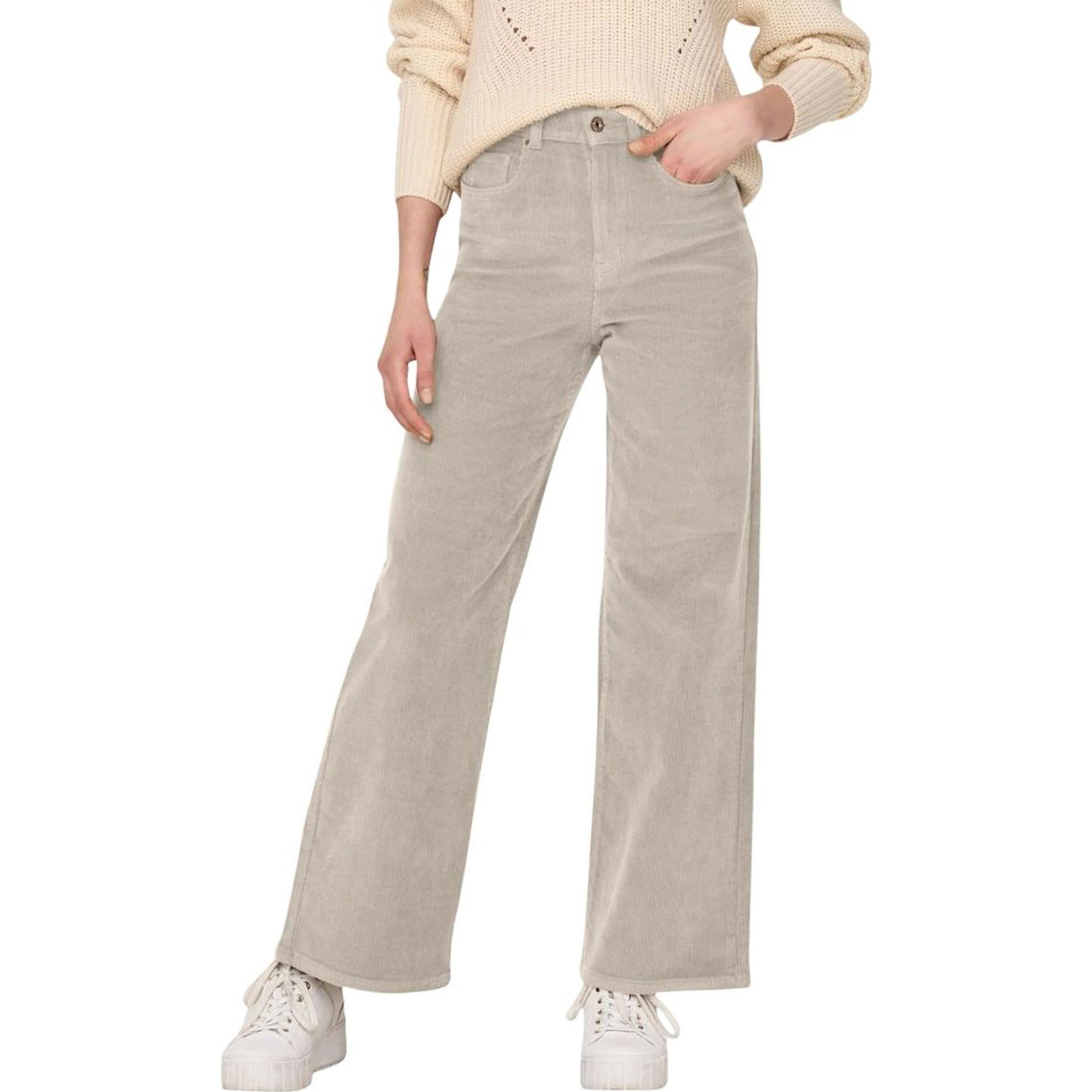 Beige Cotton Cropped Pants