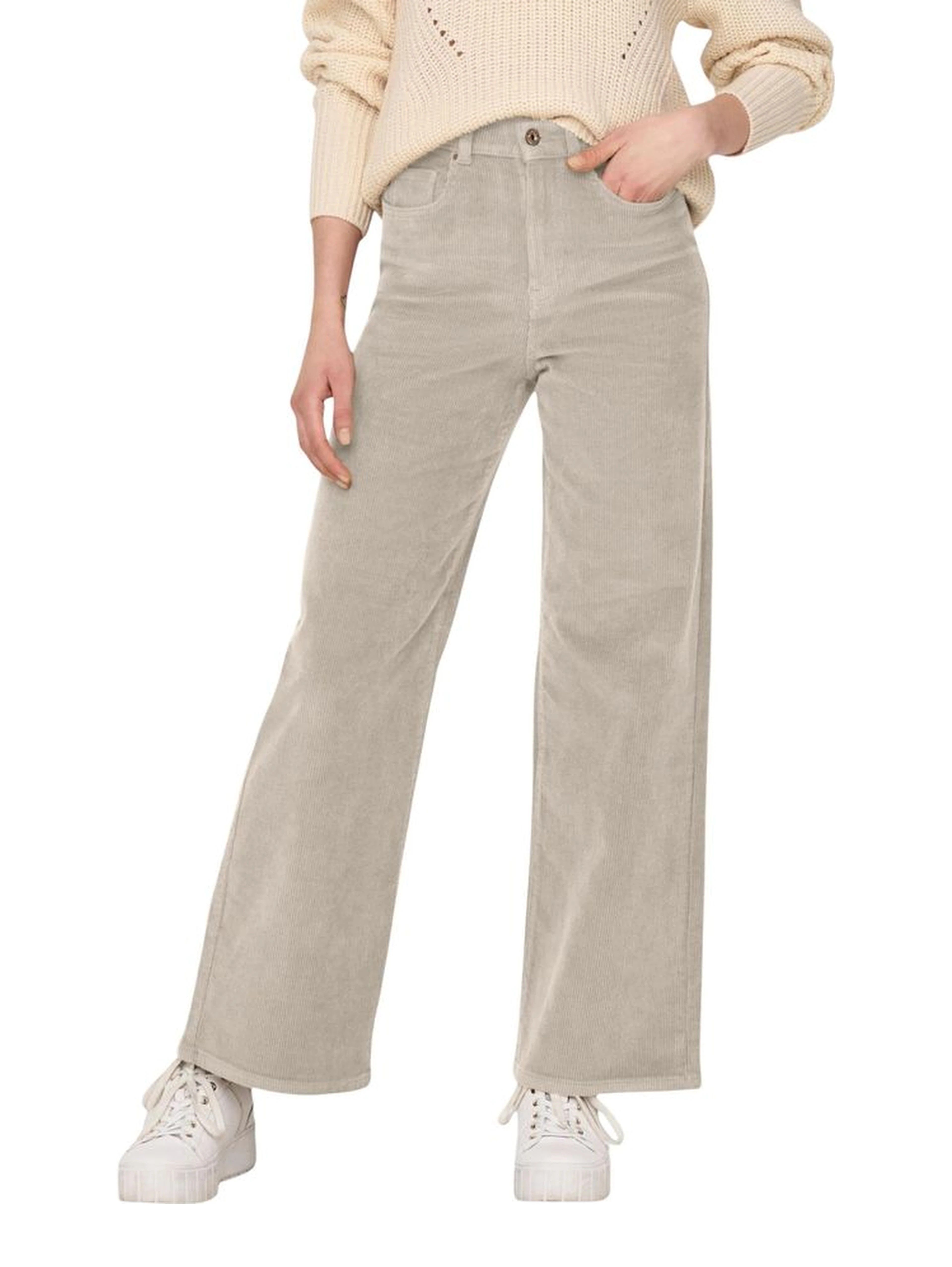 Beige Cotton Cropped Pants
