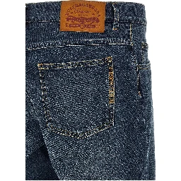 Blue Cotton Straight-Leg Jeans