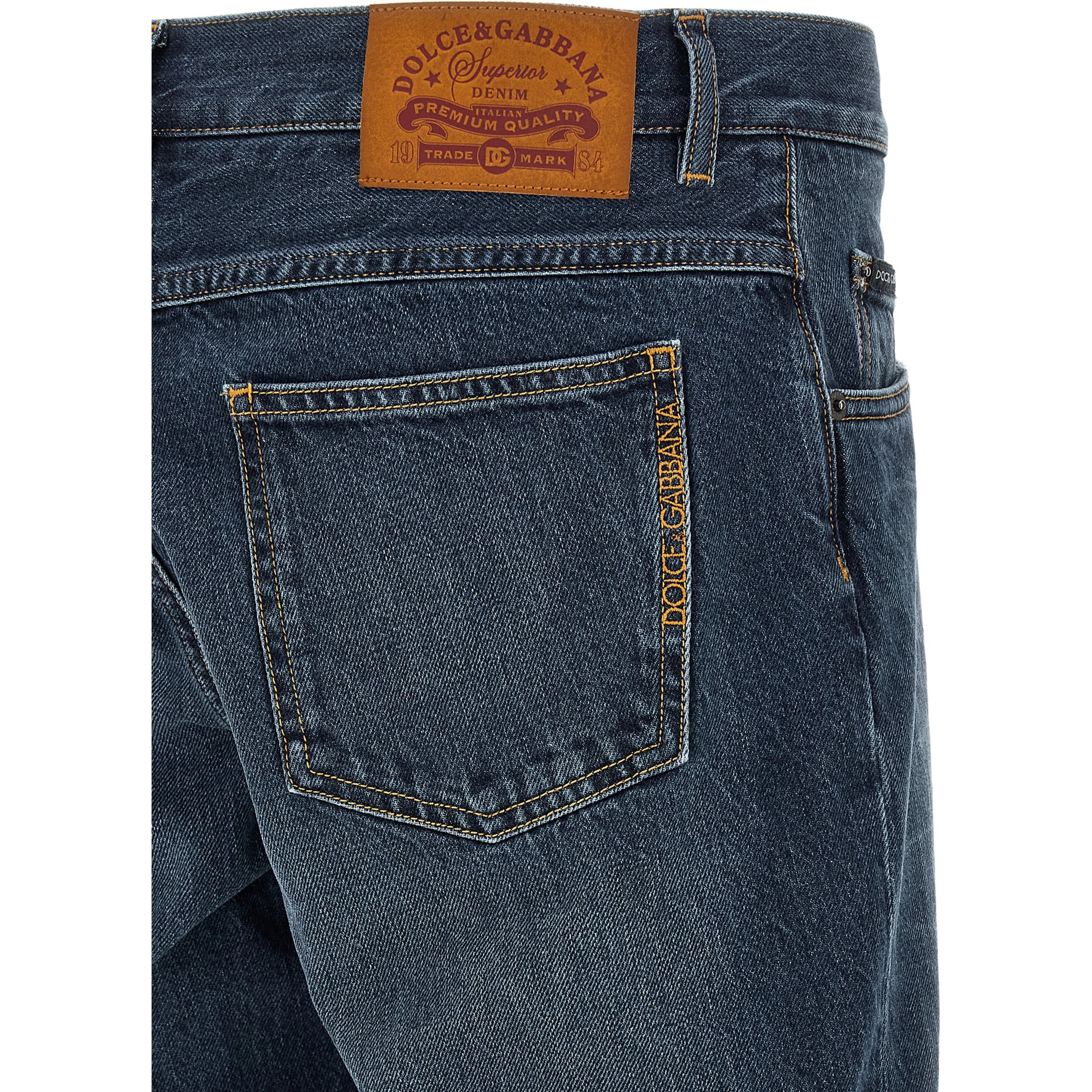 Blue Cotton Straight-Leg Jeans