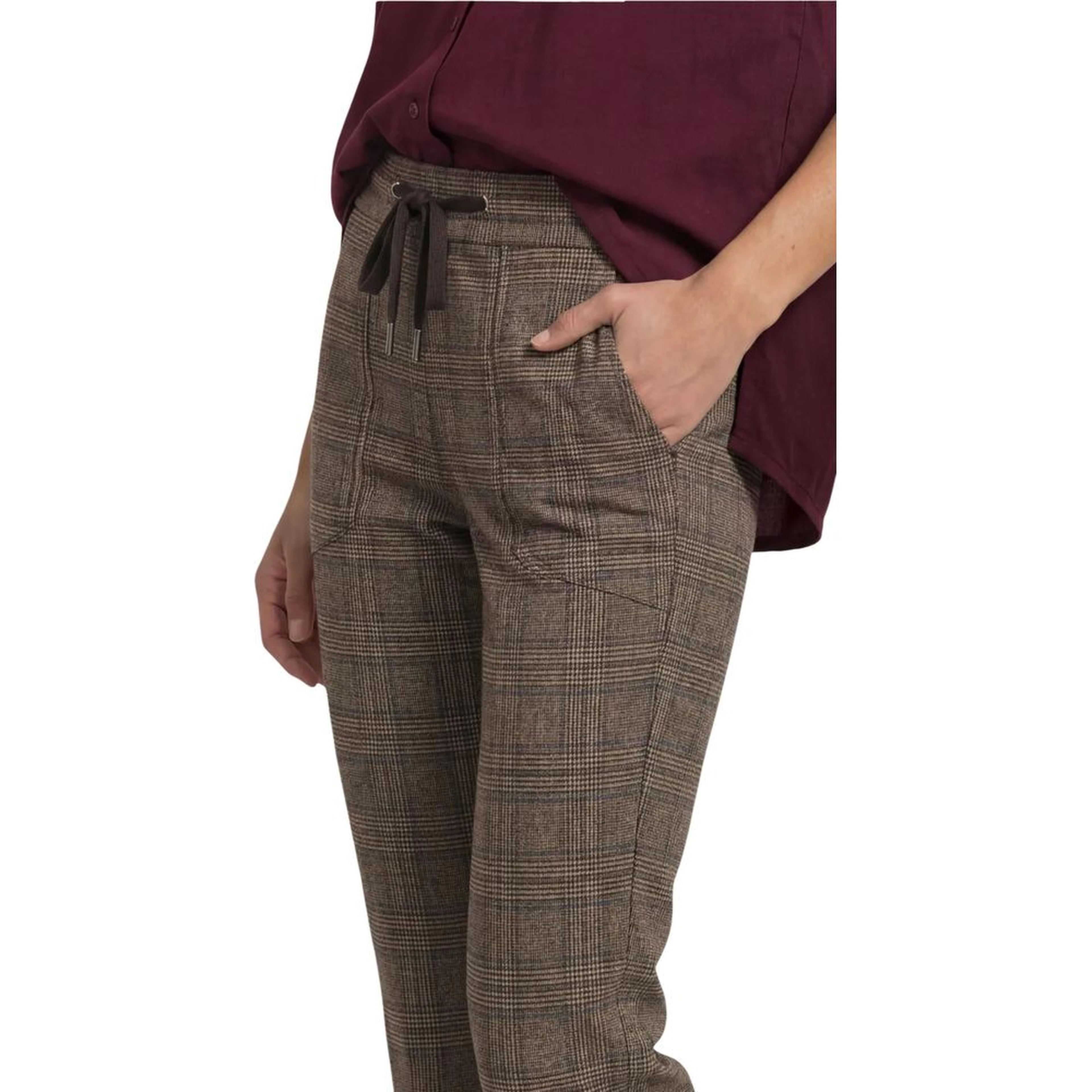 Brown Polyester Casual Pants