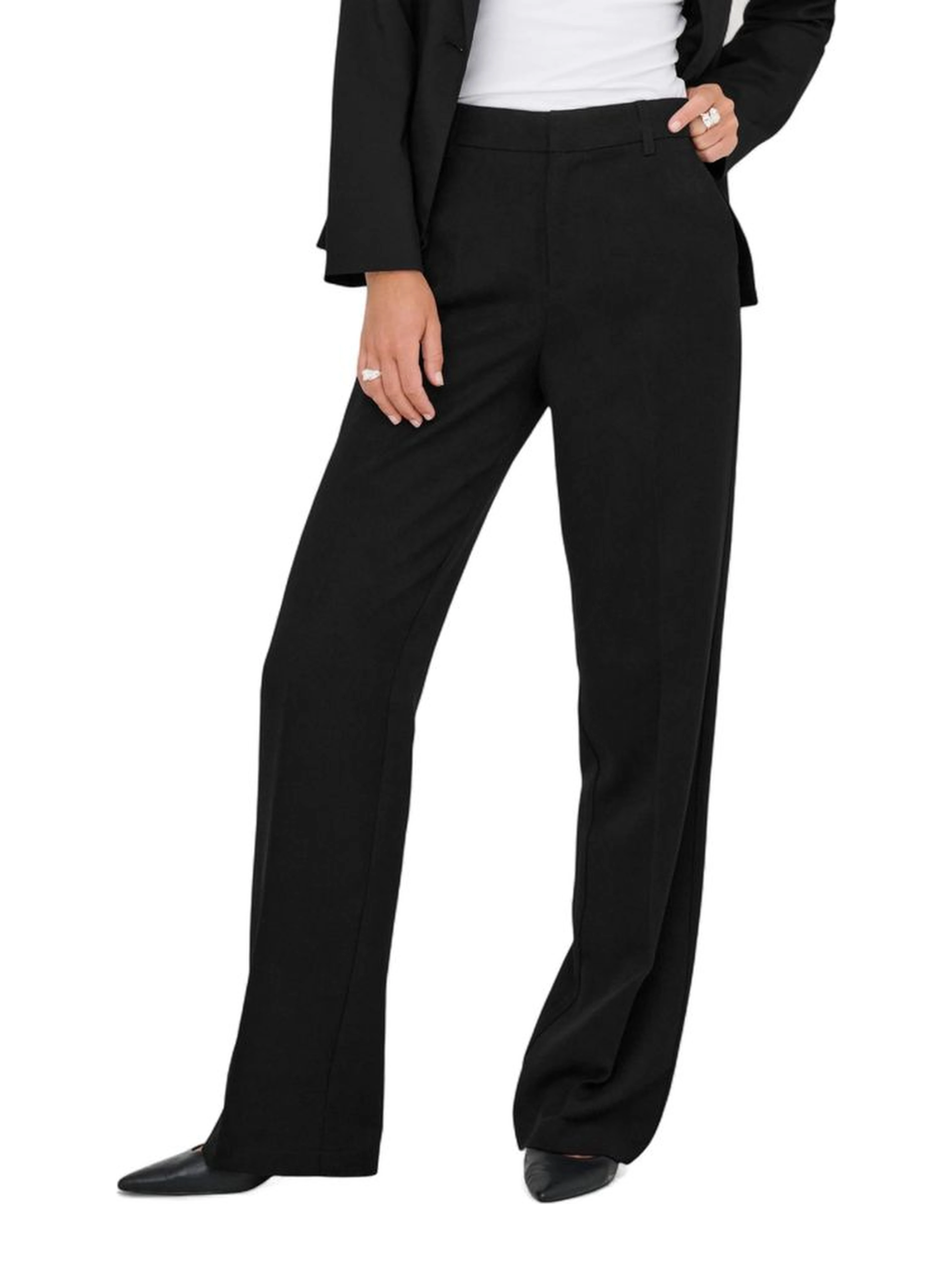 Black Polyester Casual Pants