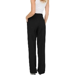 Black Polyester Casual Pants