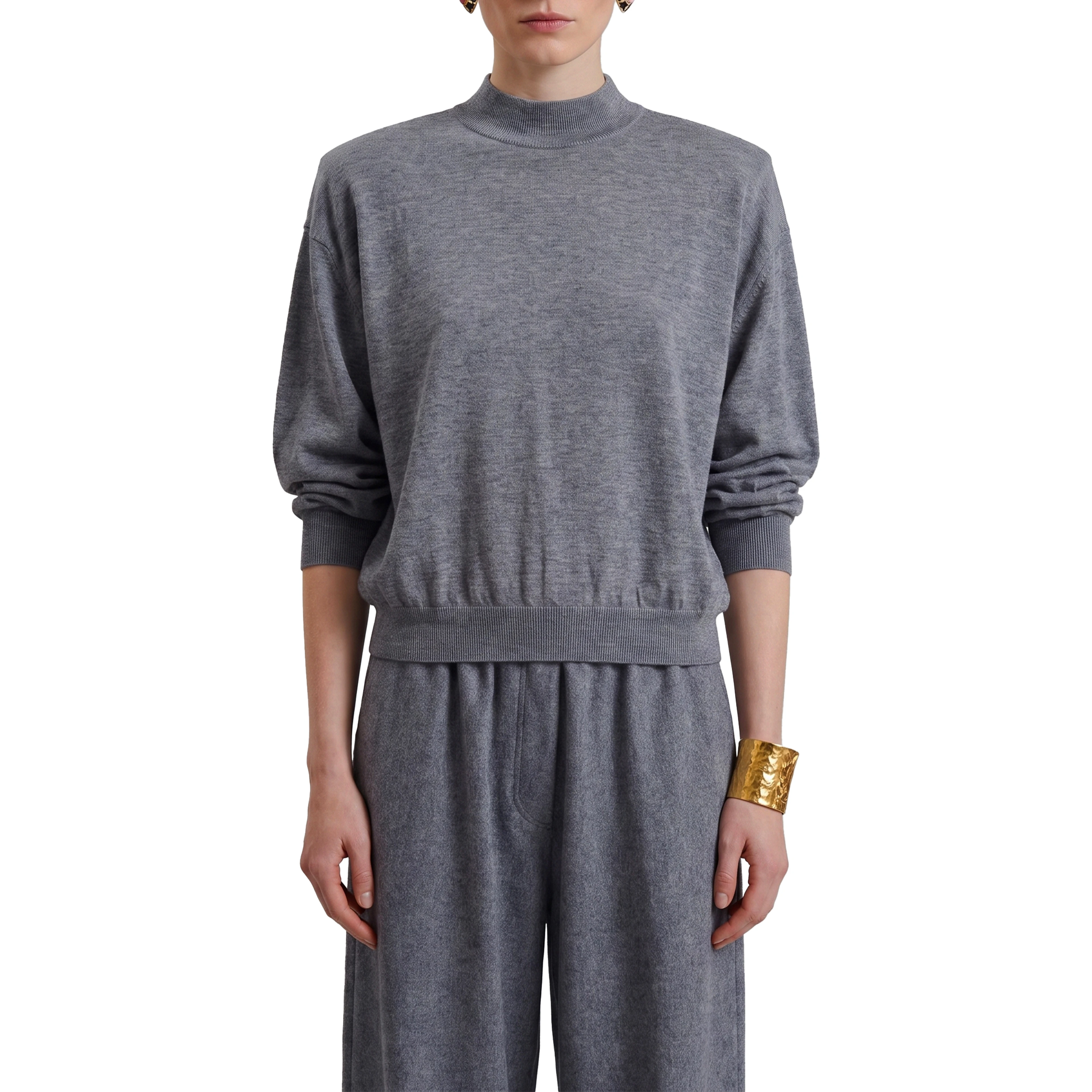 Grey melange Rue padded high neck sweater