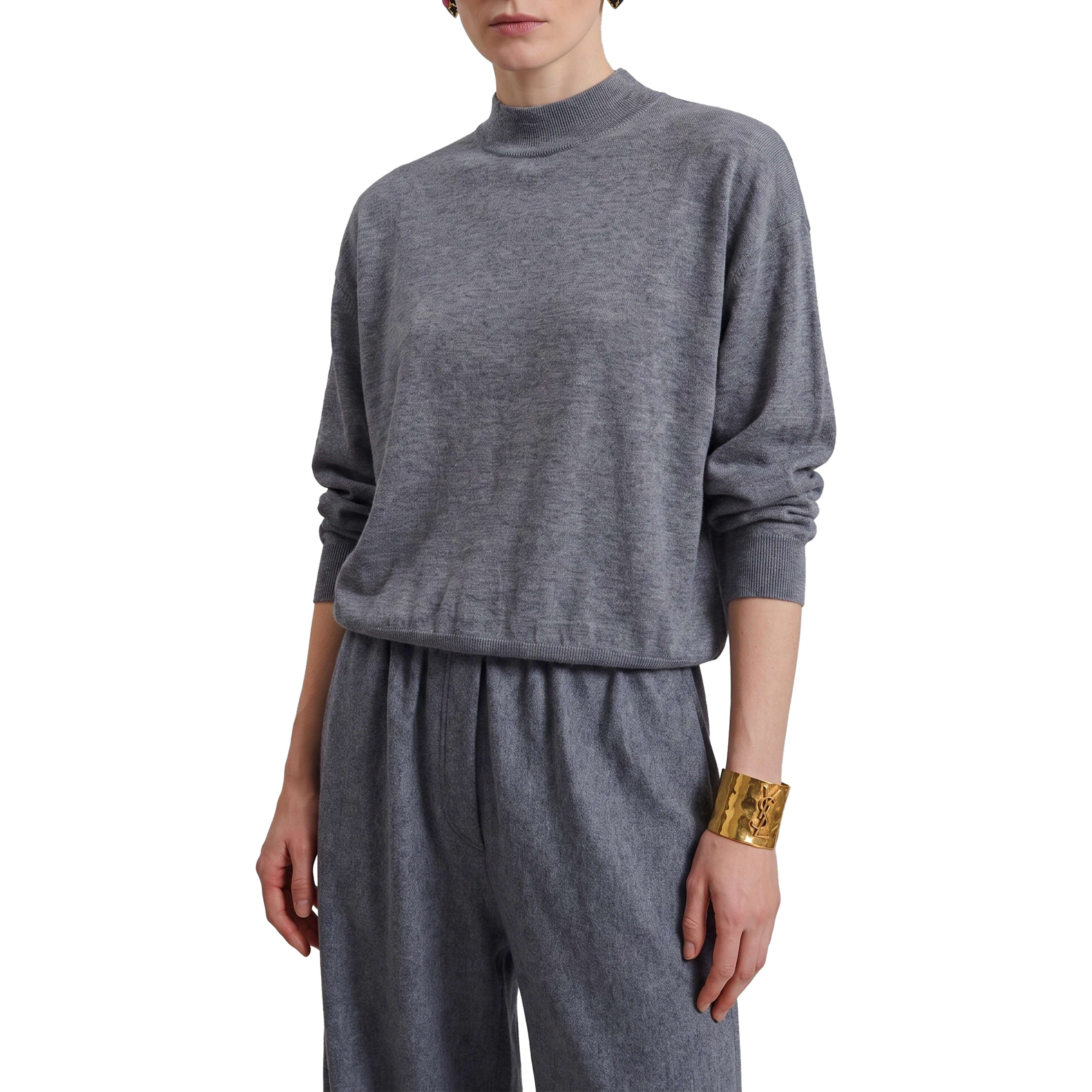 Grey melange Rue padded high neck sweater