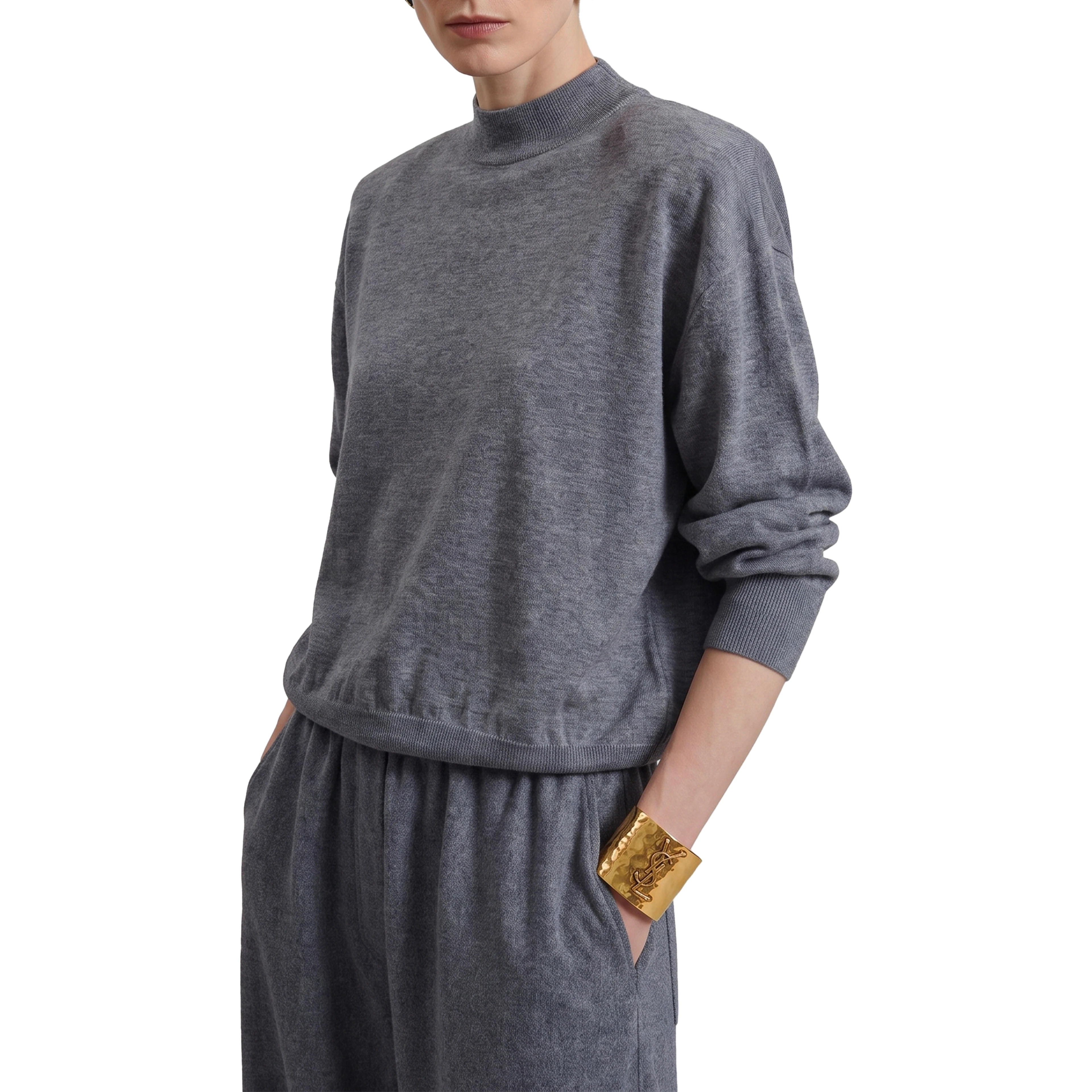 Grey melange Rue padded high neck sweater