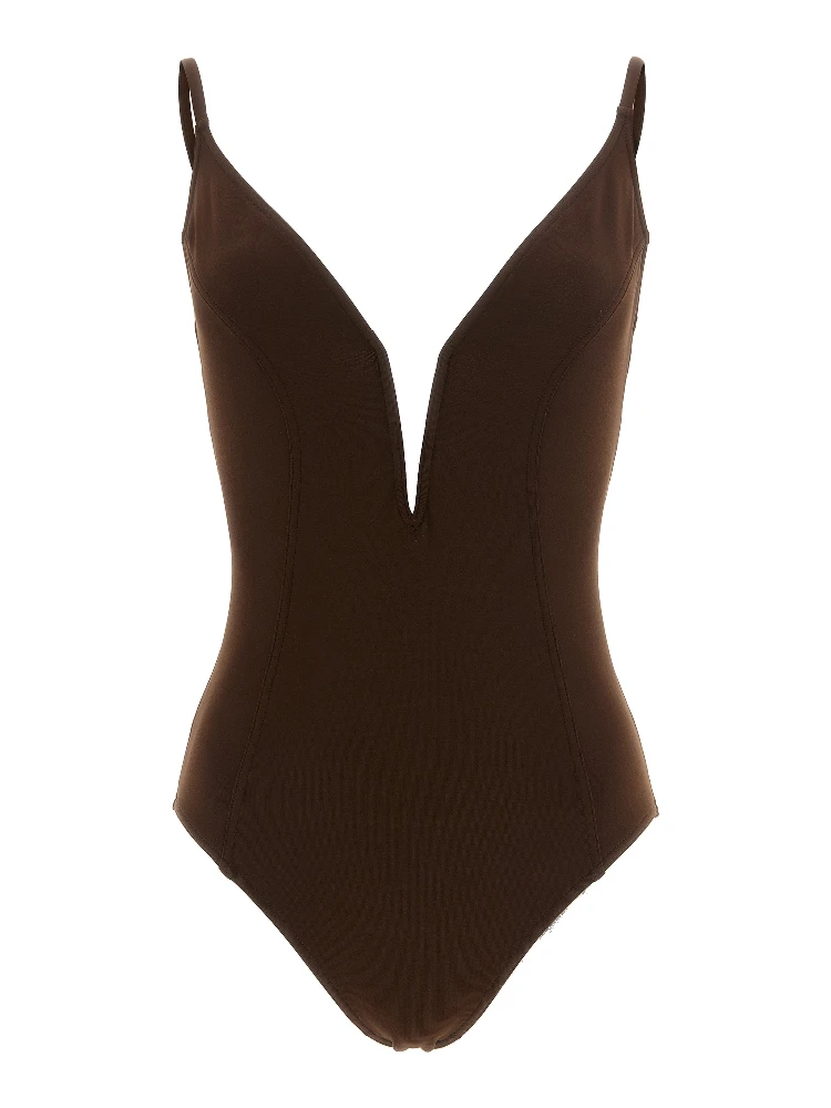 Brown Polyamide One-Piece Swimsuit