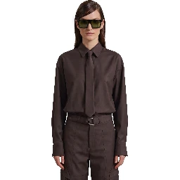 Brown Peri tie neck shirt