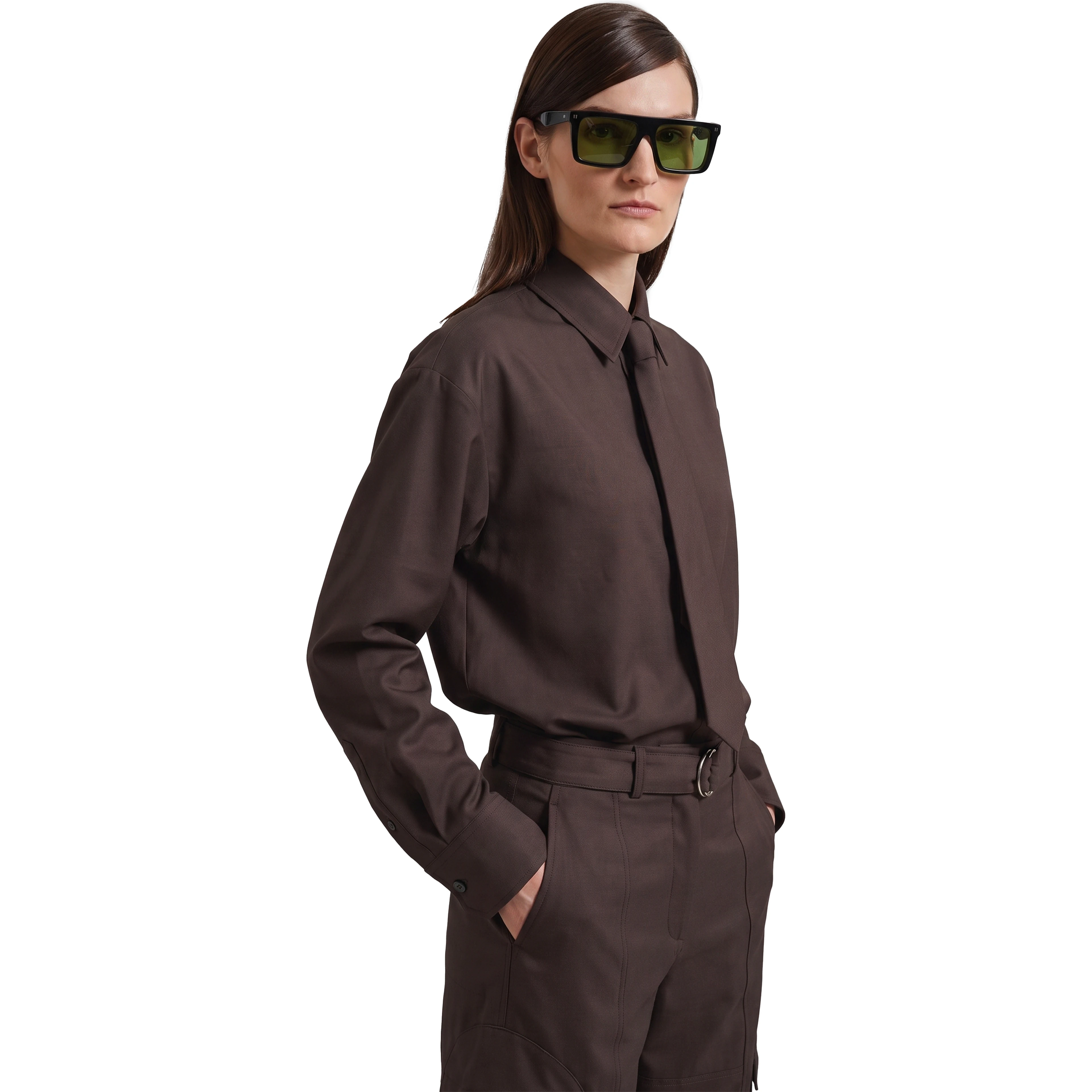 Brown Peri tie neck shirt