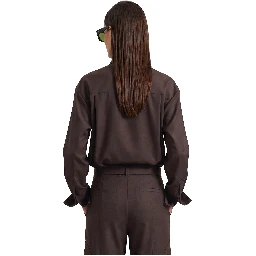 Brown Peri tie neck shirt
