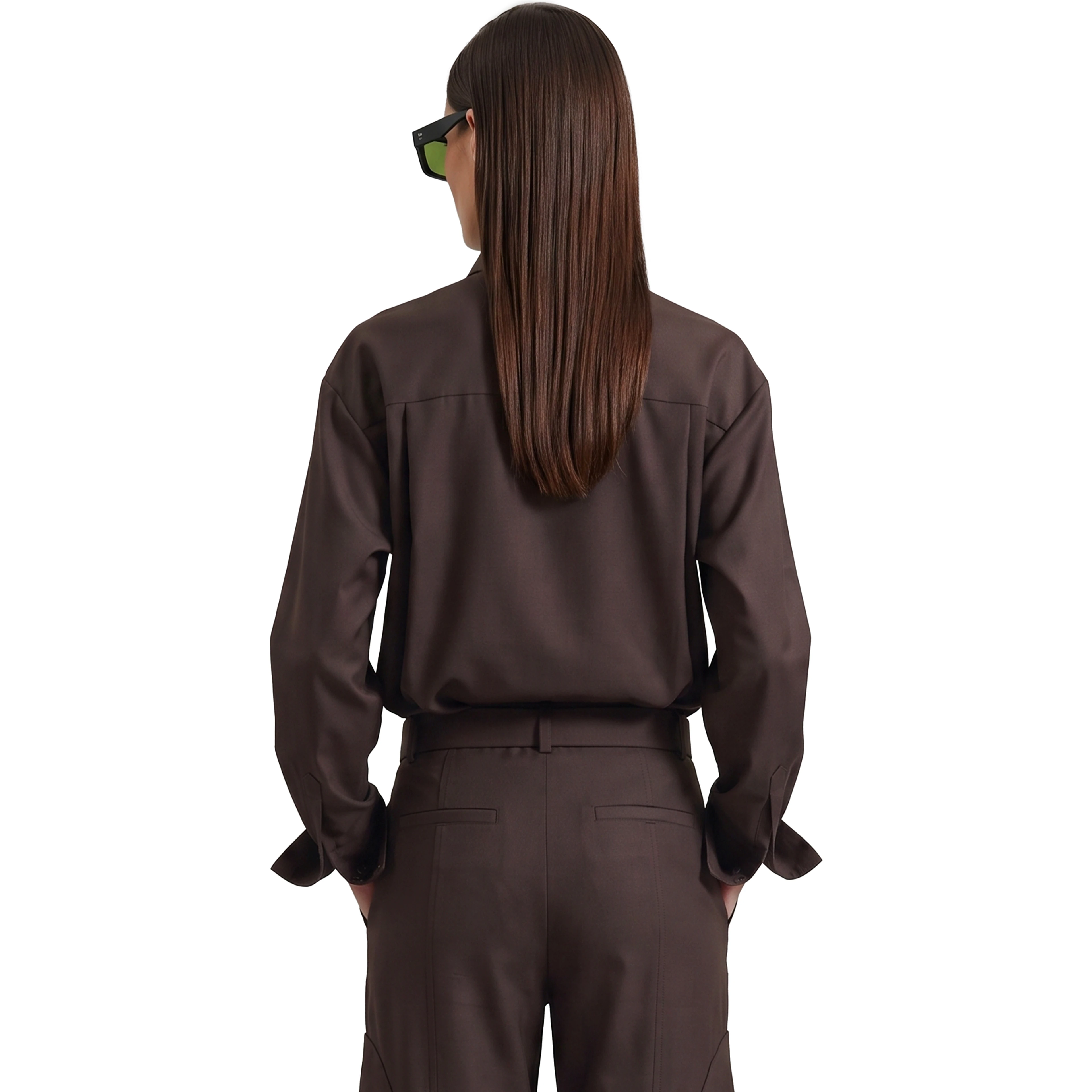 Brown Peri tie neck shirt