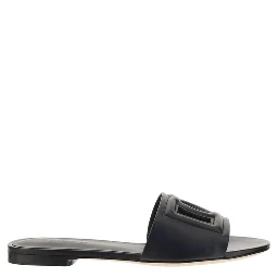 Black Calf Leather Bos Taurus Flat Sandals