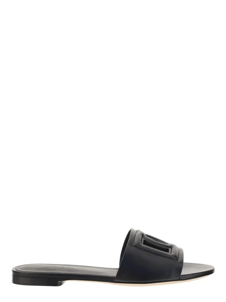 Black Calf Leather Bos Taurus Flat Sandals