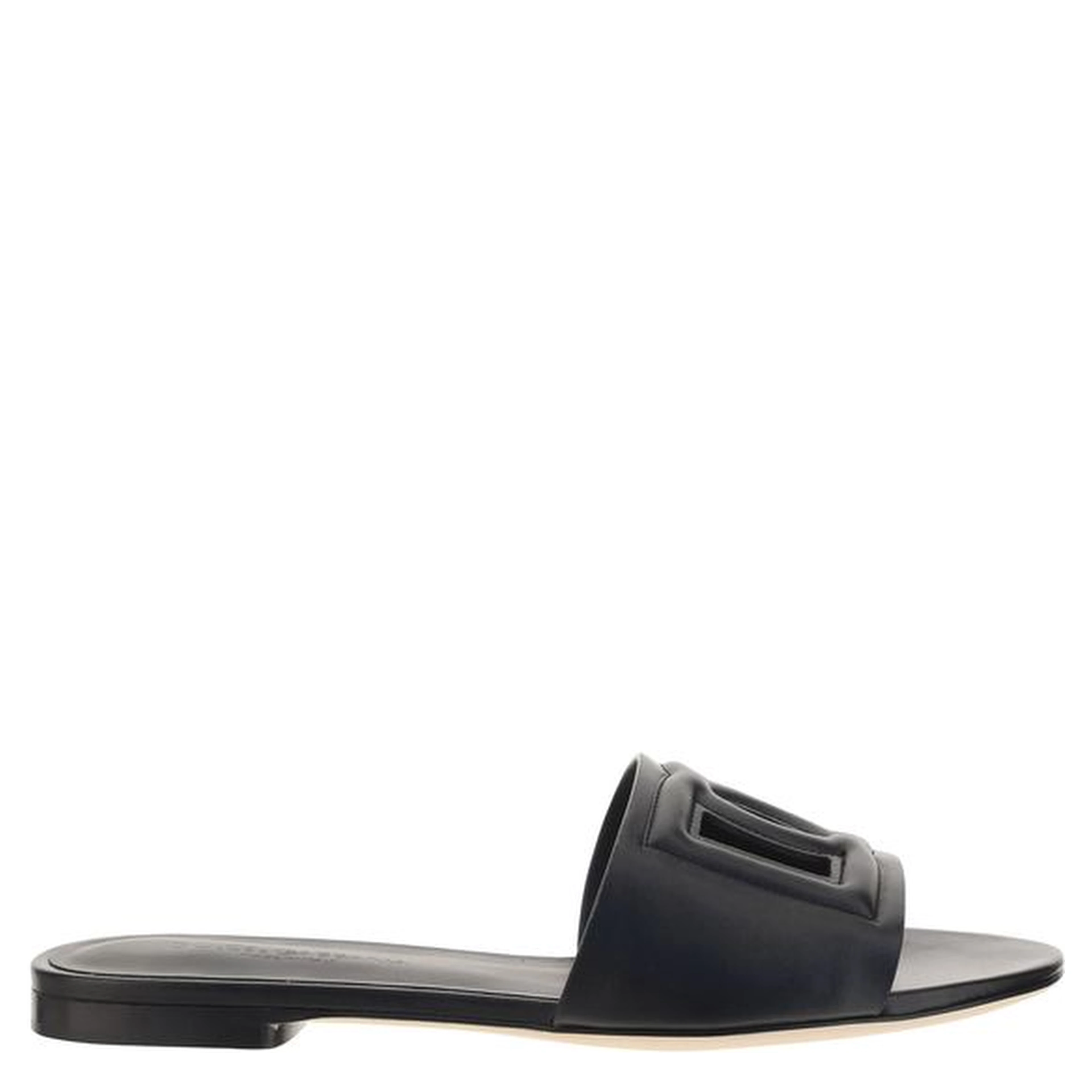 Black Calf Leather Bos Taurus Flat Sandals