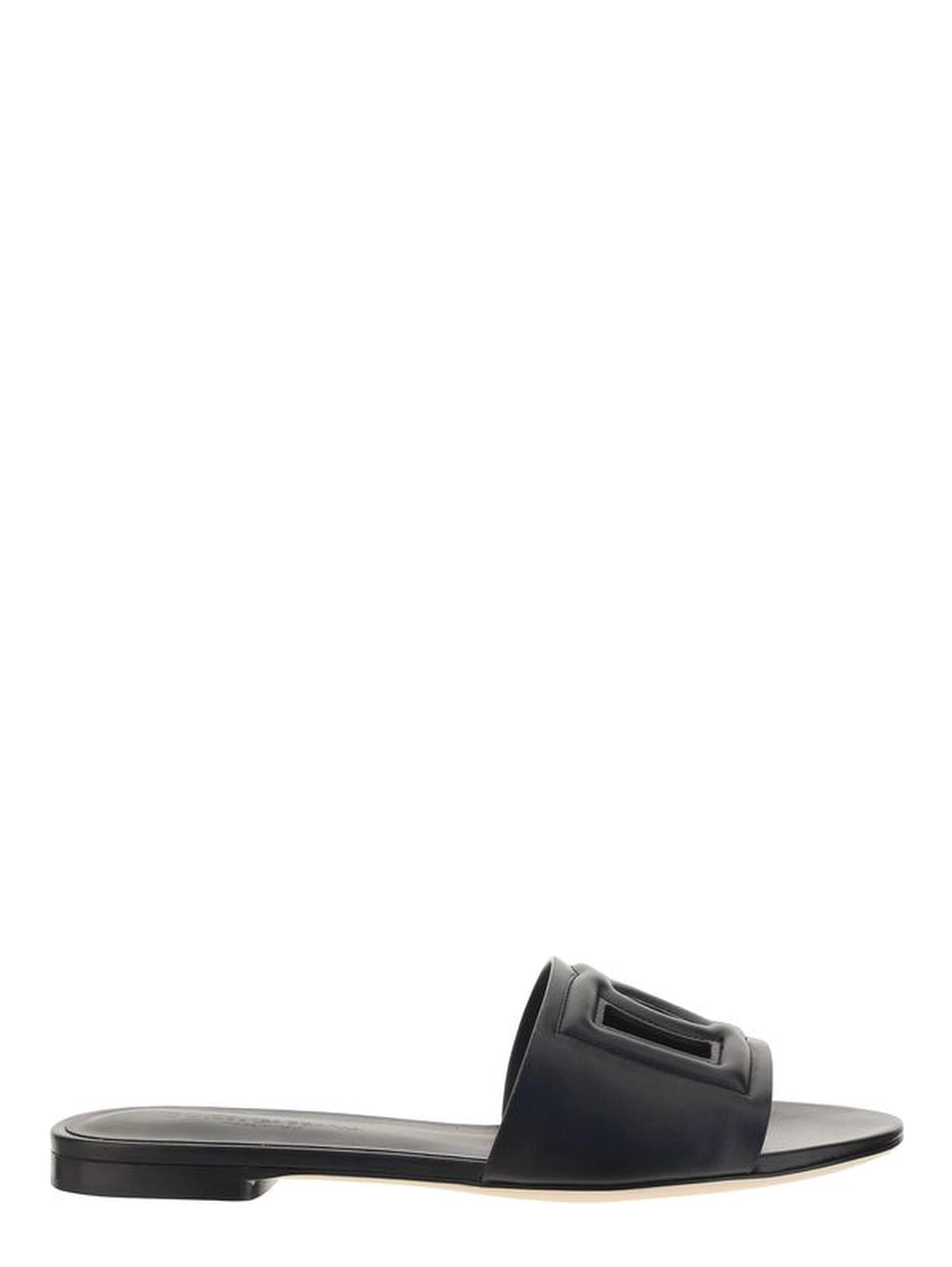 Black Calf Leather Bos Taurus Flat Sandals