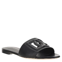Black Calf Leather Bos Taurus Flat Sandals