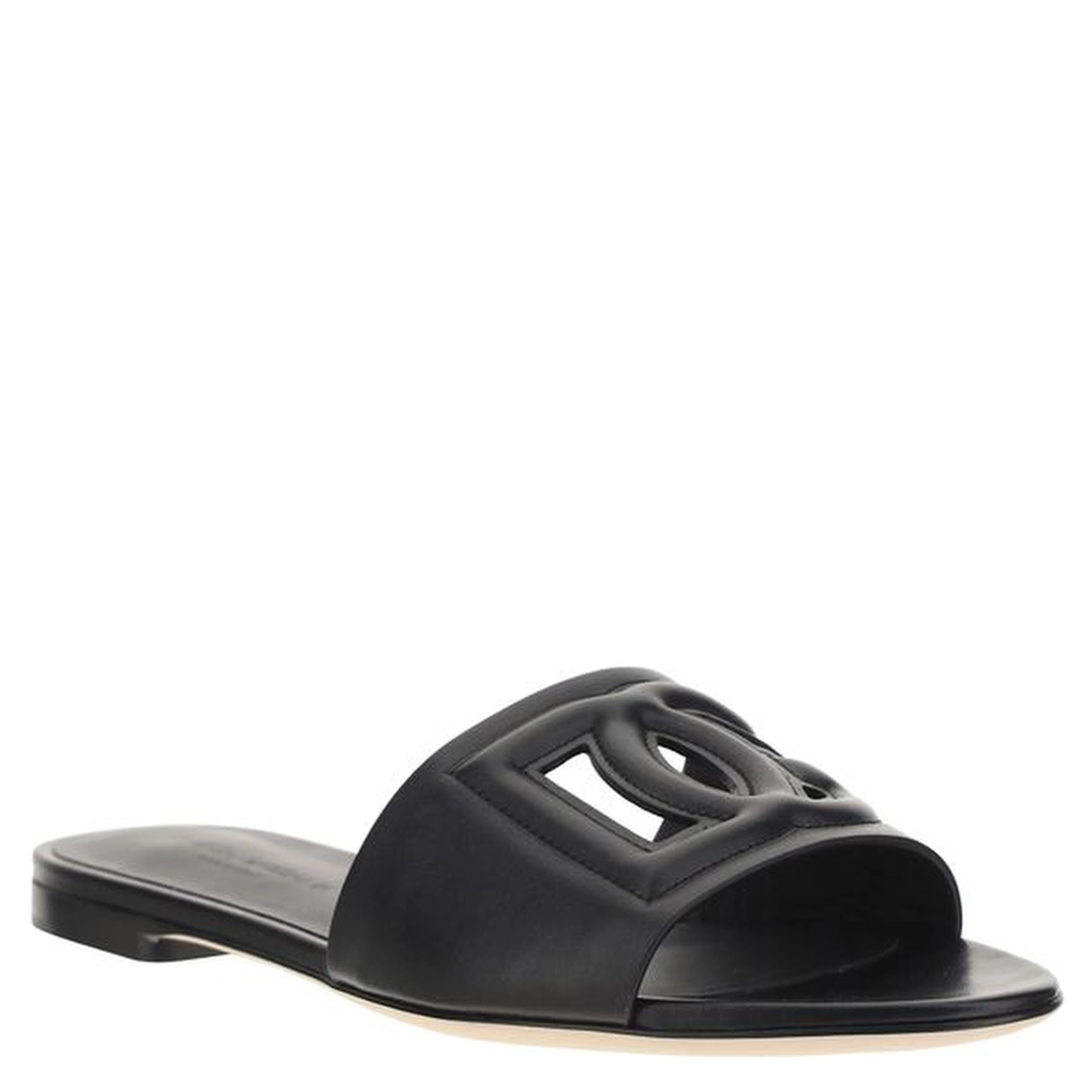 Black Calf Leather Bos Taurus Flat Sandals