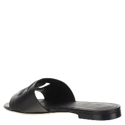 Black Calf Leather Bos Taurus Flat Sandals