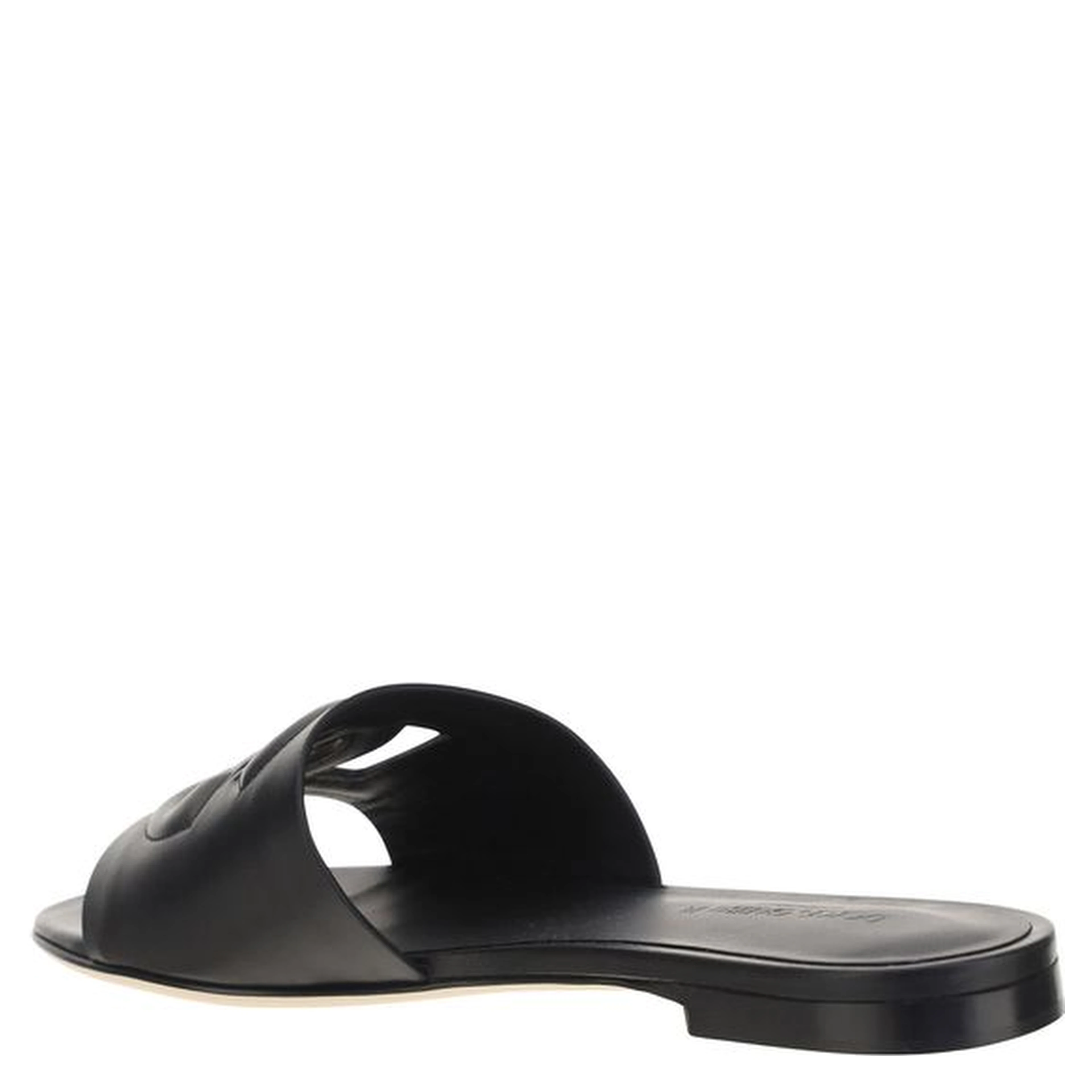 Black Calf Leather Bos Taurus Flat Sandals